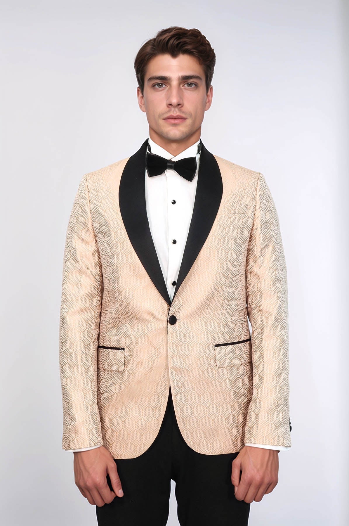 Pentagon Patterned Shawl Lapel Cream Men Dinner Jacket - Wessi