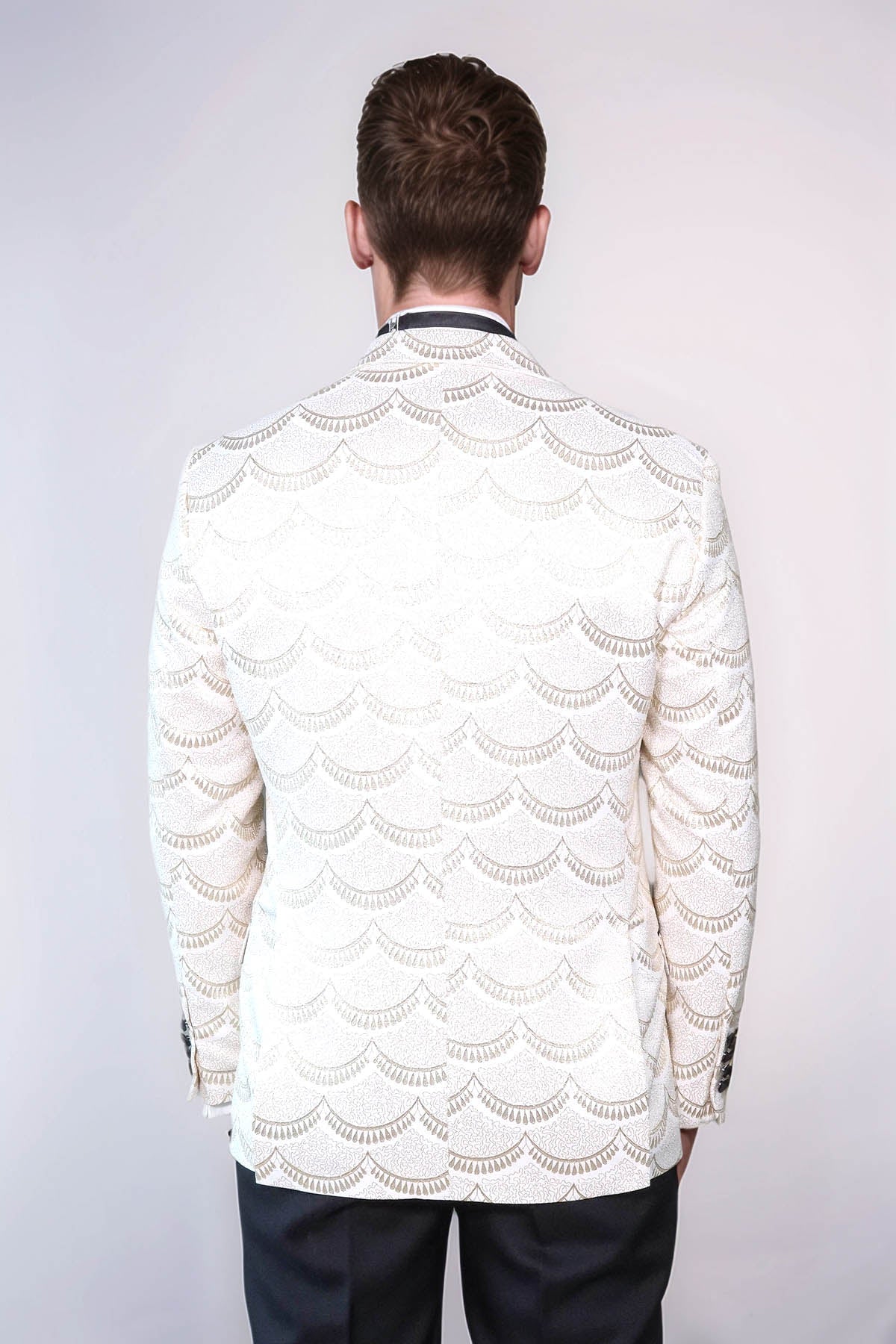 Patterned Slim Fit White Men Dinner Jacket - Wessi