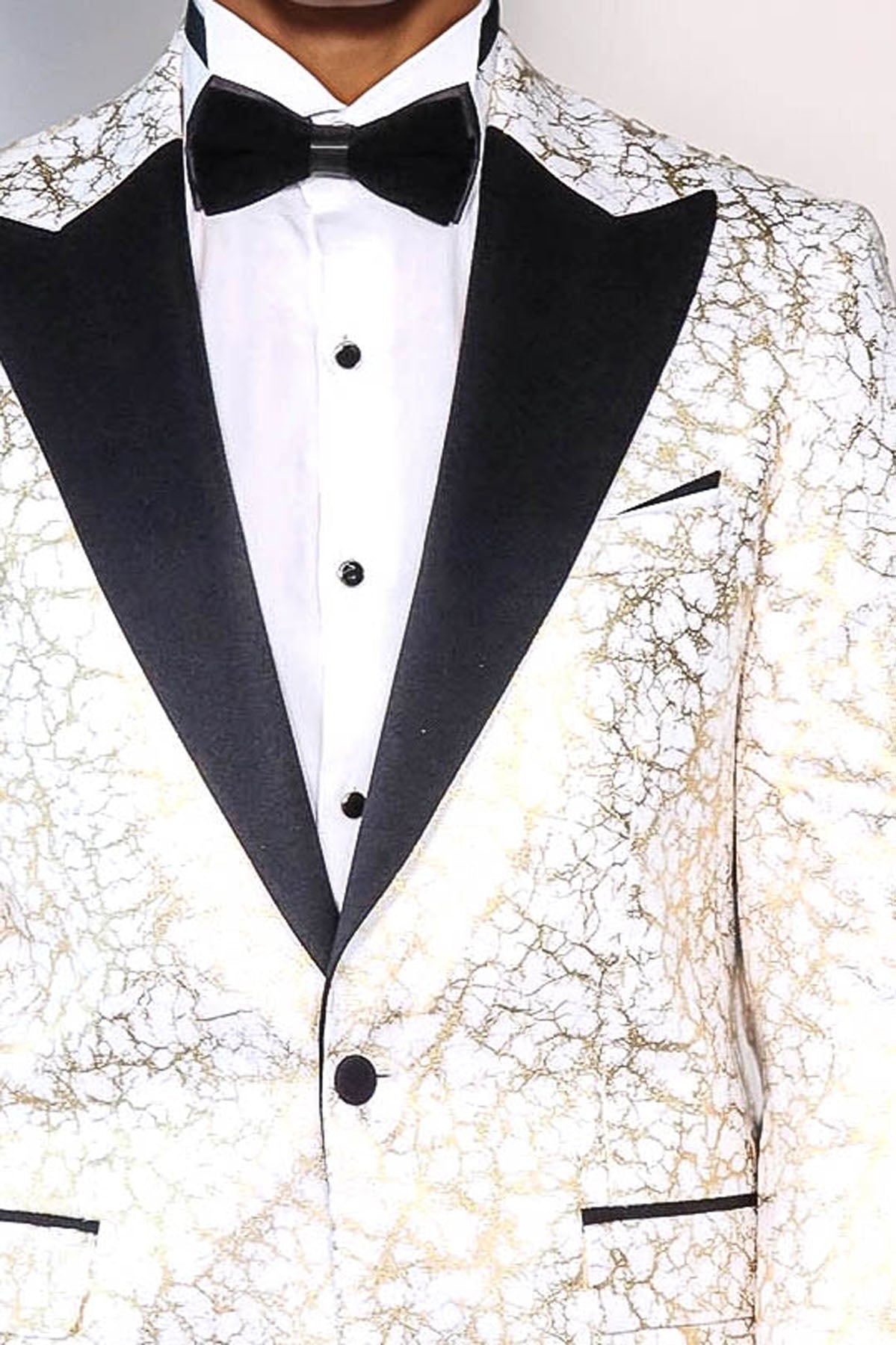 Root Pattern Peak Lapel White Men Dinner Jacket - Wessi