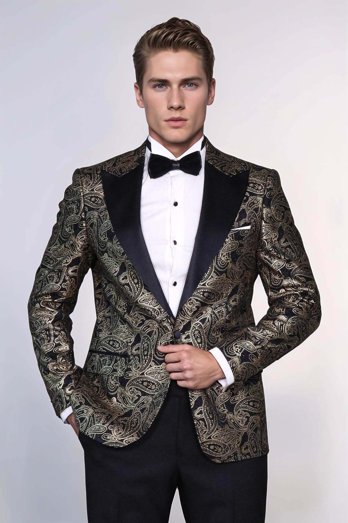 Paisley Peak Lapel Black Men Dinner Tuxedo Jacket - Wessi