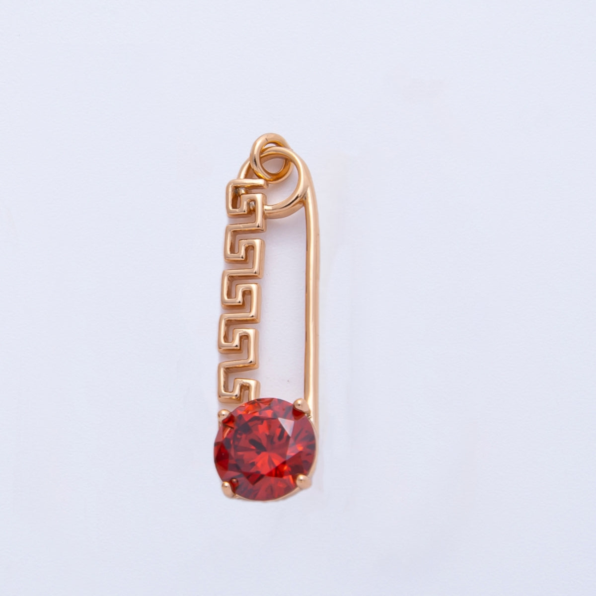 Rose Gold Filled 25mm Colorful Round CZ Birthstone Safety Pin Paperclip Charm | Charms-00377 ~ 00386