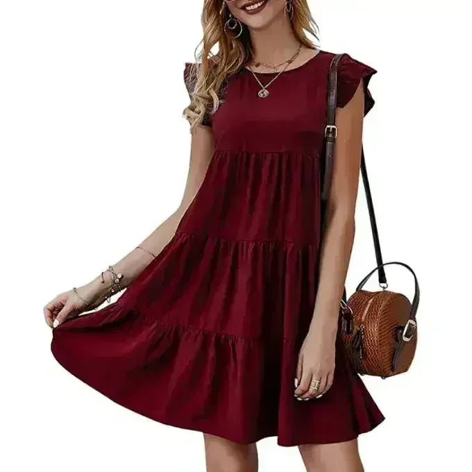 Flowy Cap Sleeve Dress - Navy/Wine/Black/Green/White