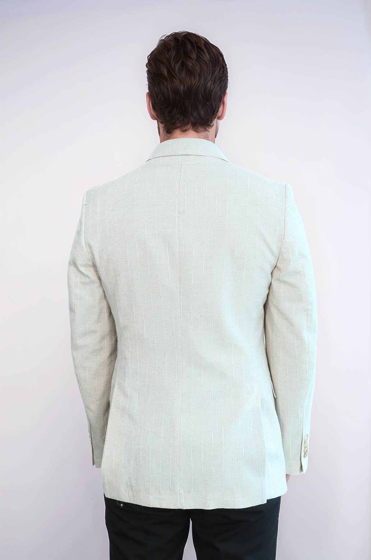 Striped Peak Lapel Cream Sport Jacket - Wessi
