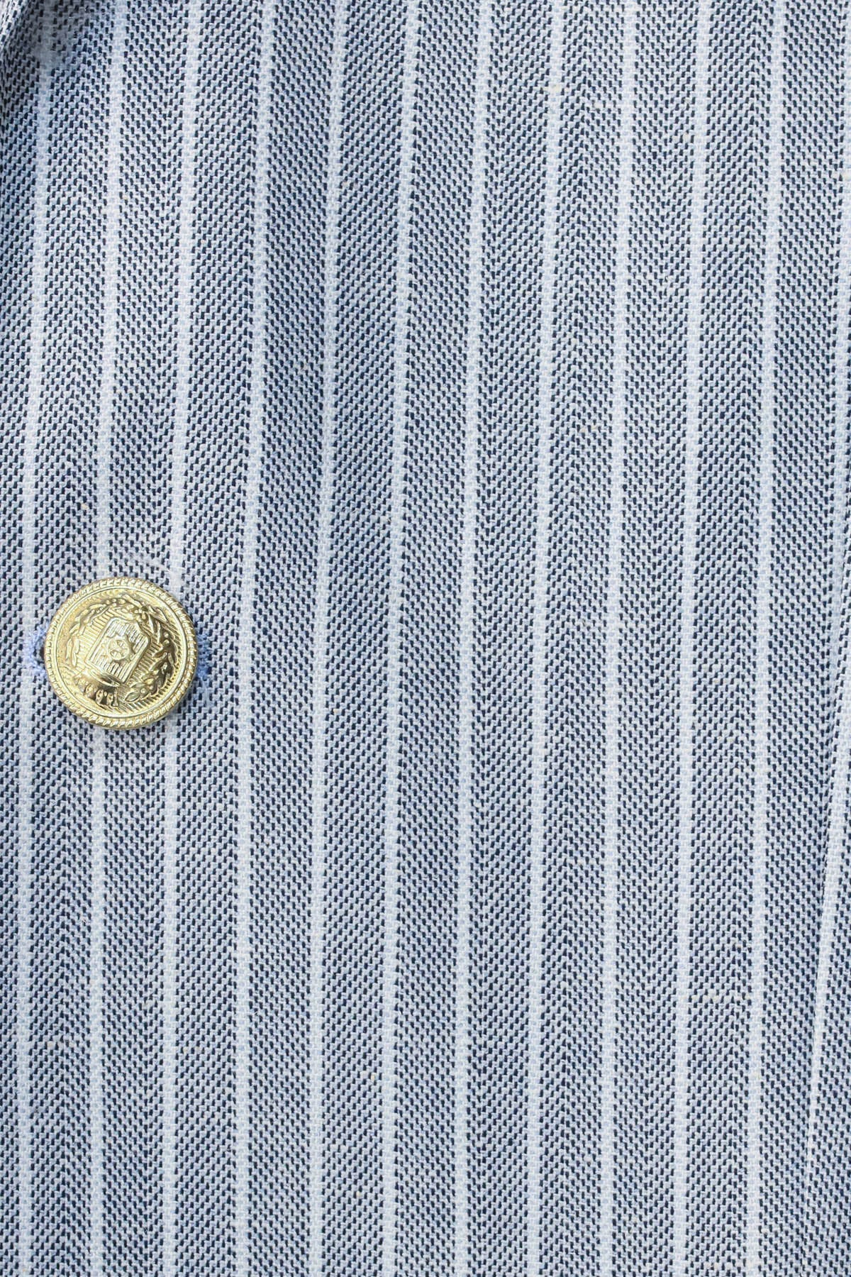 Light Blue Striped Linen Gold Metal Button Slim Fit Men&