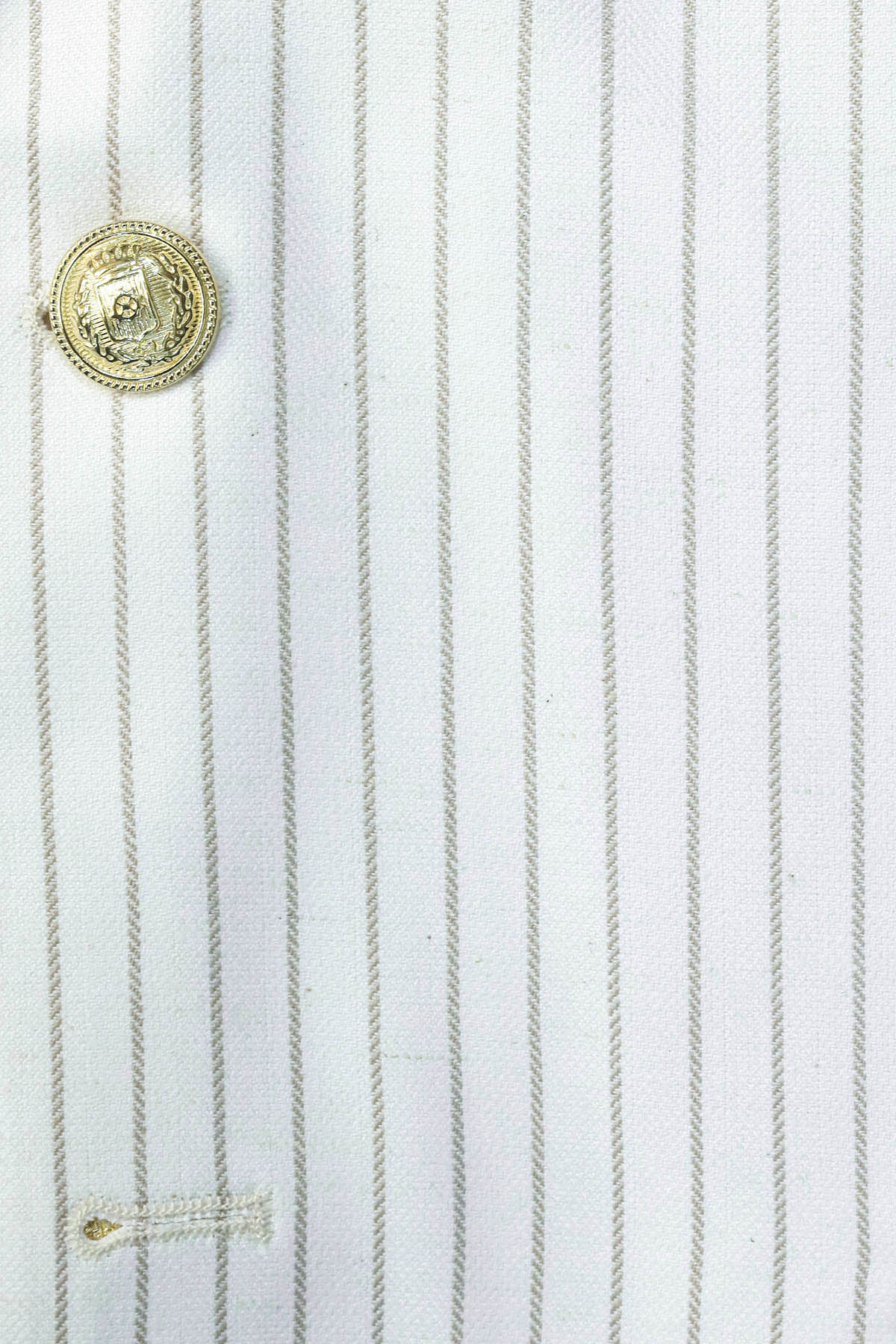 Ecru Striped Linen Gold Metal Button Slim Fit Men&