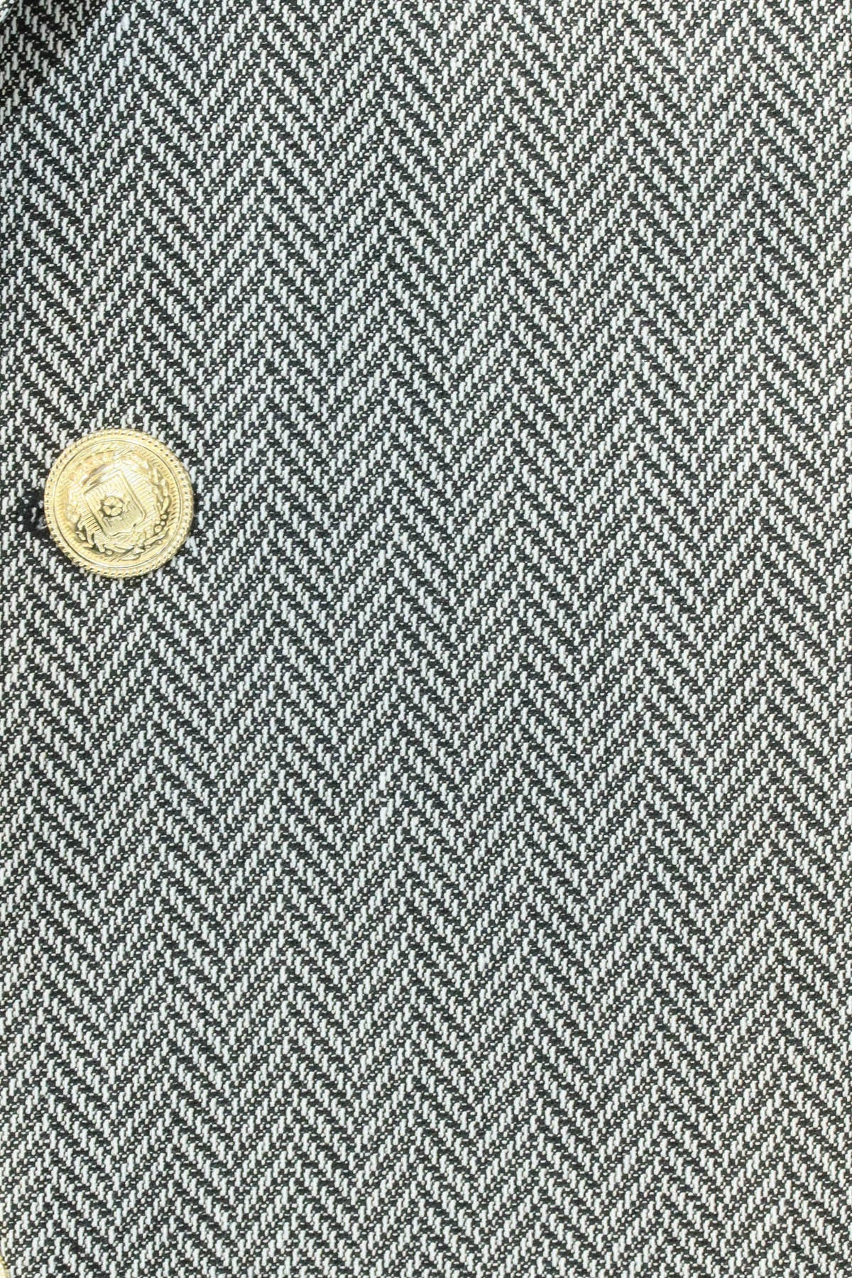 Black Herringbone Pattern Gold Metal Button Slim Fit Men&