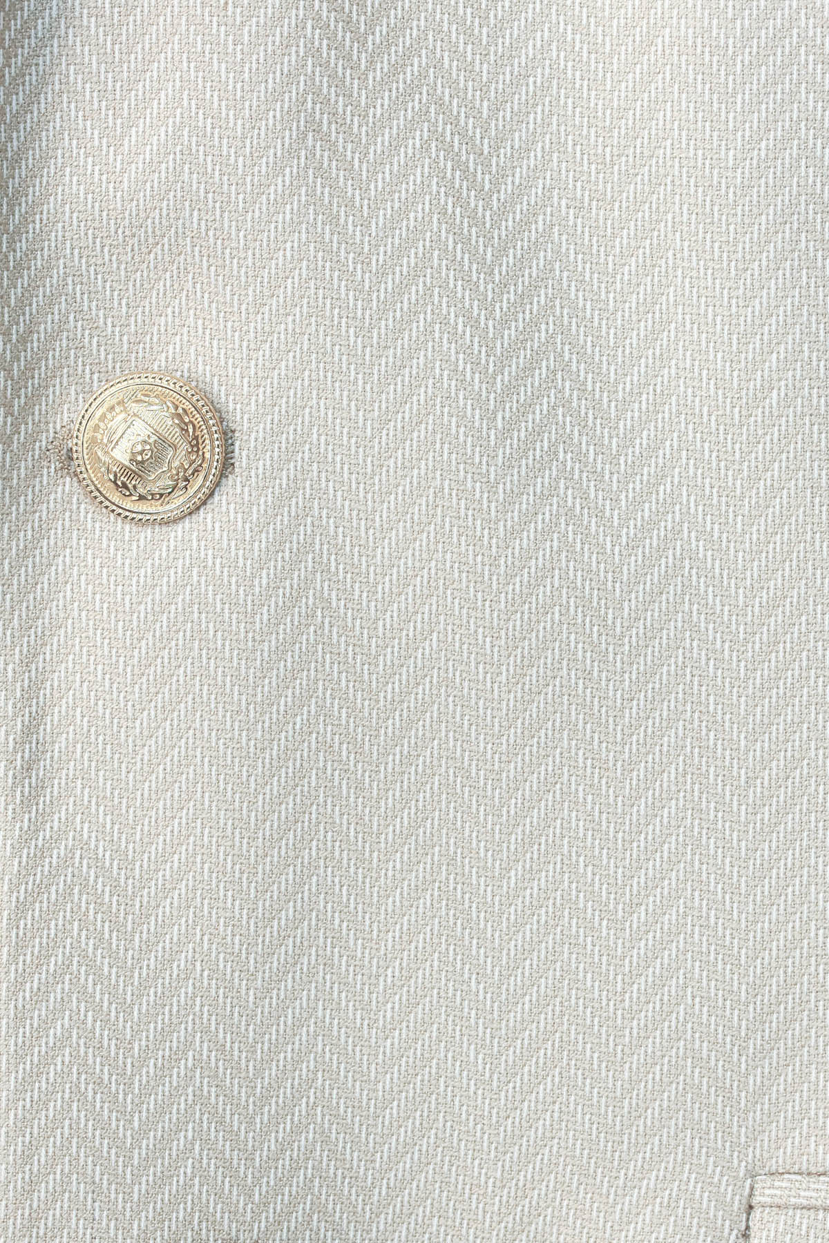 Beige Herringbone Pattern Gold MetalButton Slim Fit Men&
