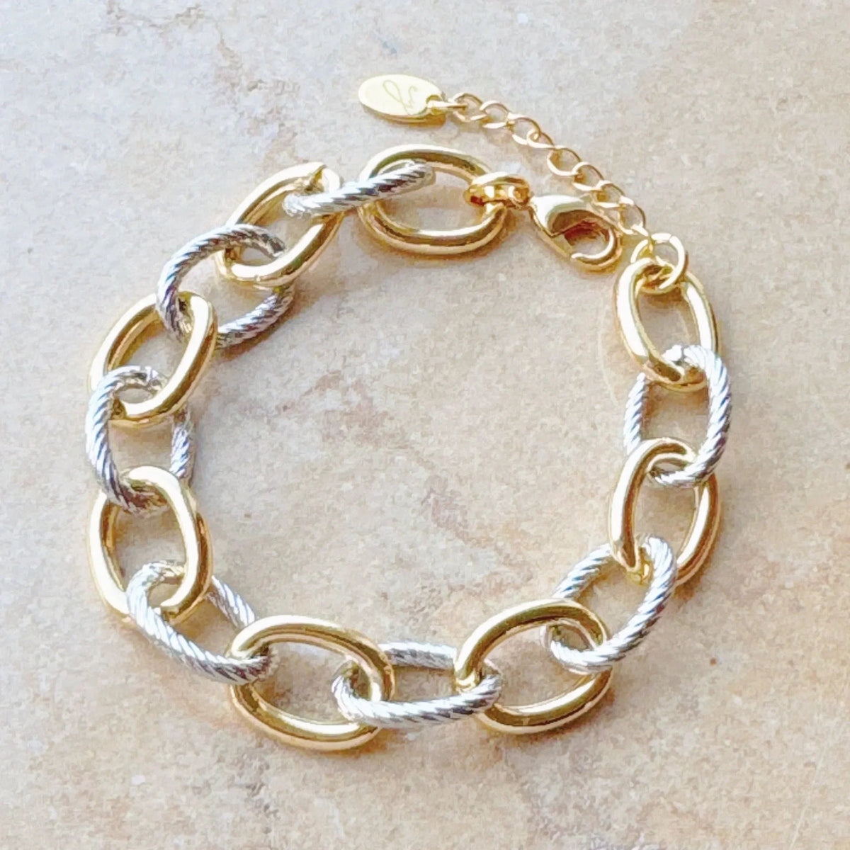 Cabled Texture Two Tone Chain Bracelet
