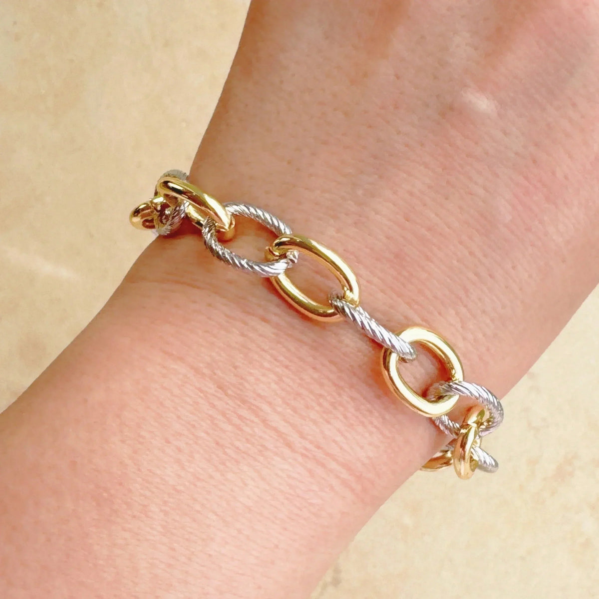 Cabled Texture Two Tone Chain Bracelet