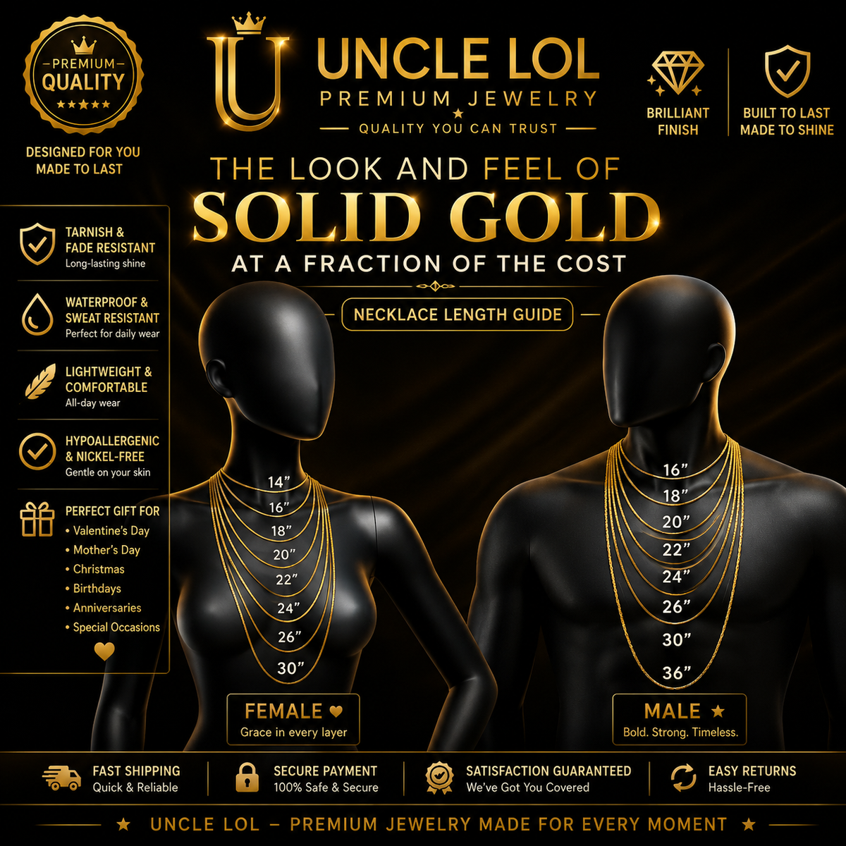 Premium 18K Gold-Plated Figaro Chain Necklace – Stainless Steel | Waterproof & Tarnish Resistant