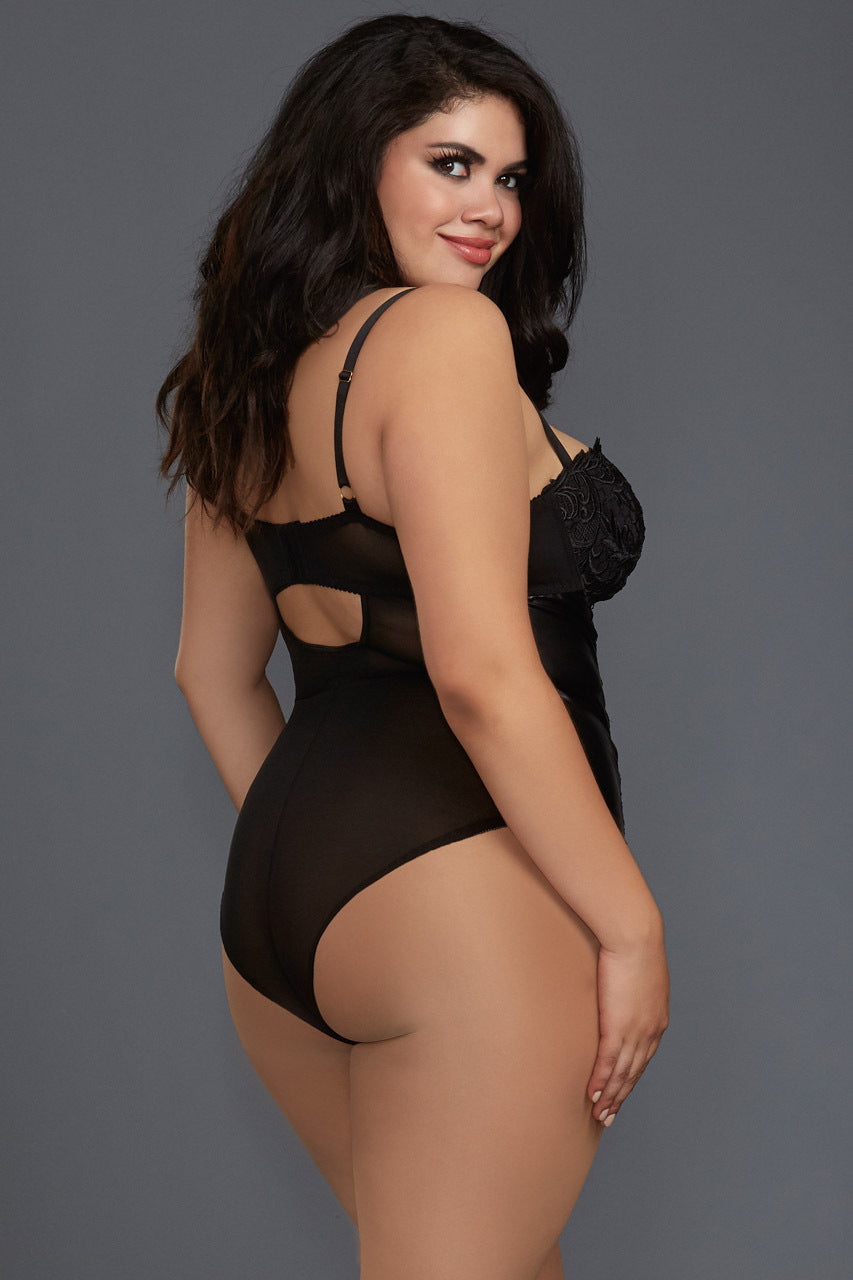Plus Size Venetian Lace and Faux Leather Teddy