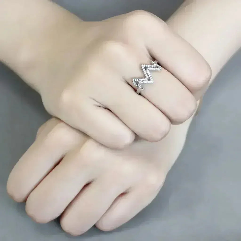 DA339 - No Plating Stainless Steel Ring with AAA Grade CZ in Clear