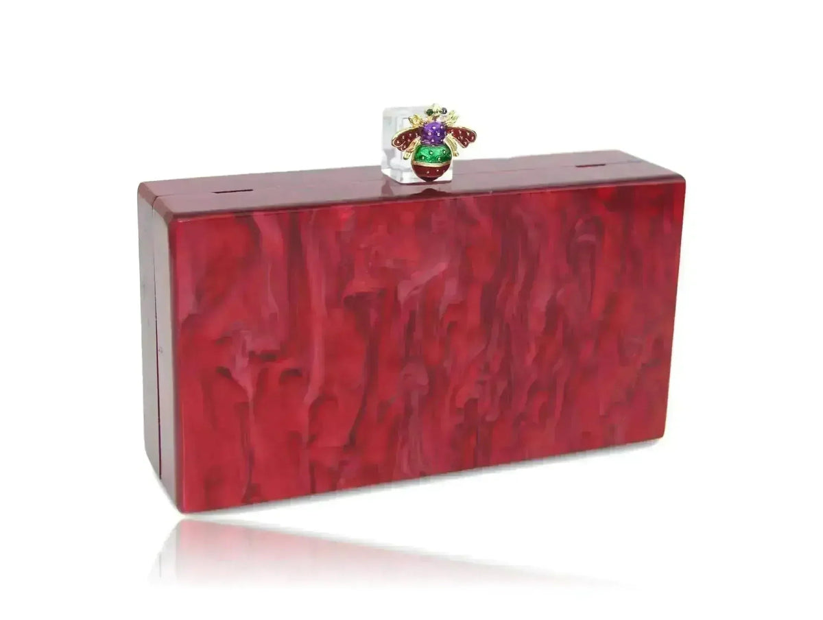 Bee Red Pearl Acrylic Box Clutch