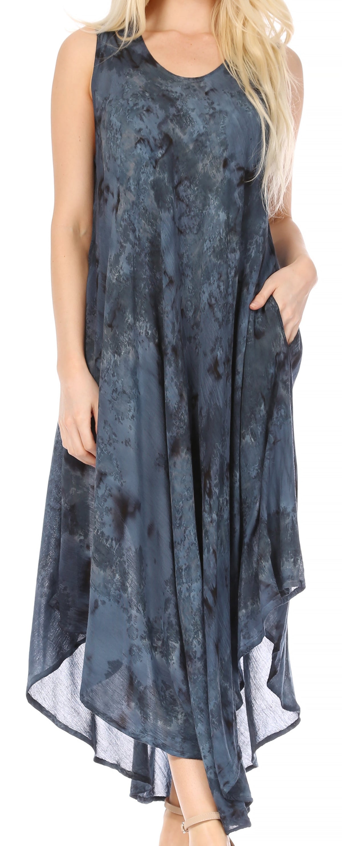 Sakkas Laeila Tie Dye Washed Long Sleeveless Tank Top Caftan Dress / Cover Up