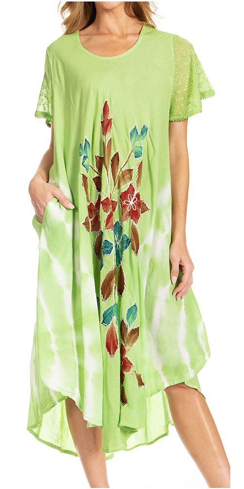 Sakkas Embroidered Painted Floral Cap Sleeve Rayon Dress