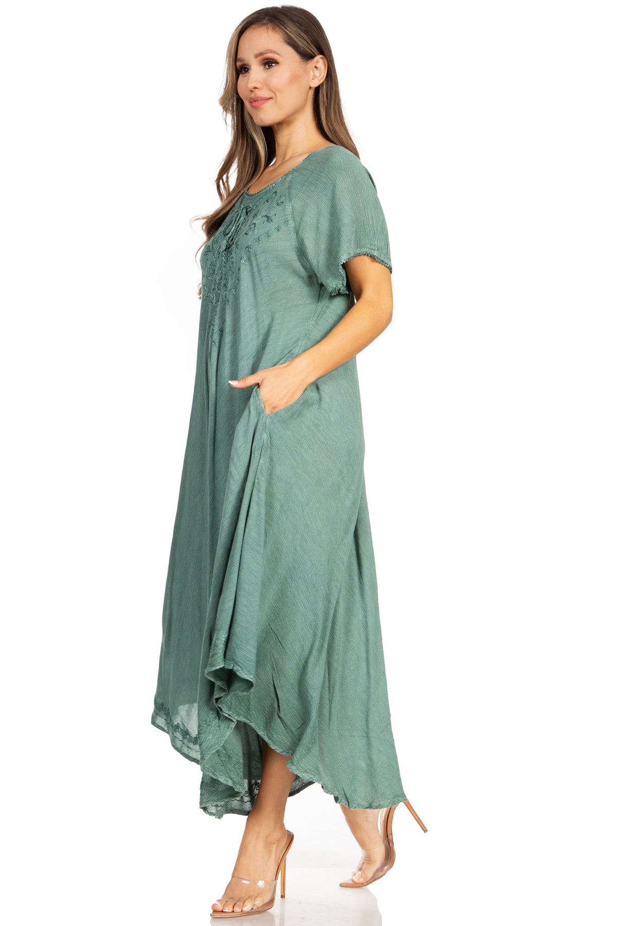 Sakkas Lilia Embroidered Lace Up Bodice Relaxed Fit Maxi Sun Dress