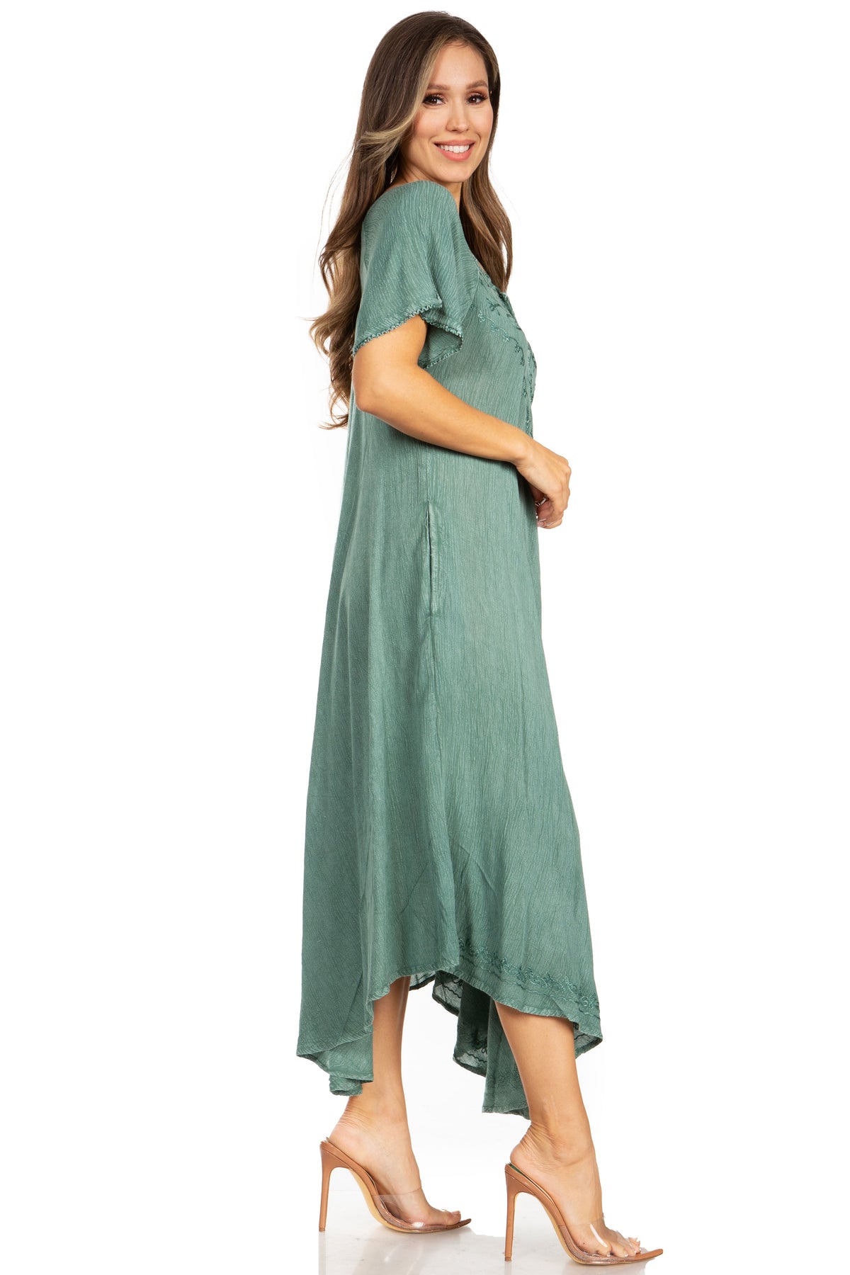 Sakkas Lilia Embroidered Lace Up Bodice Relaxed Fit Maxi Sun Dress