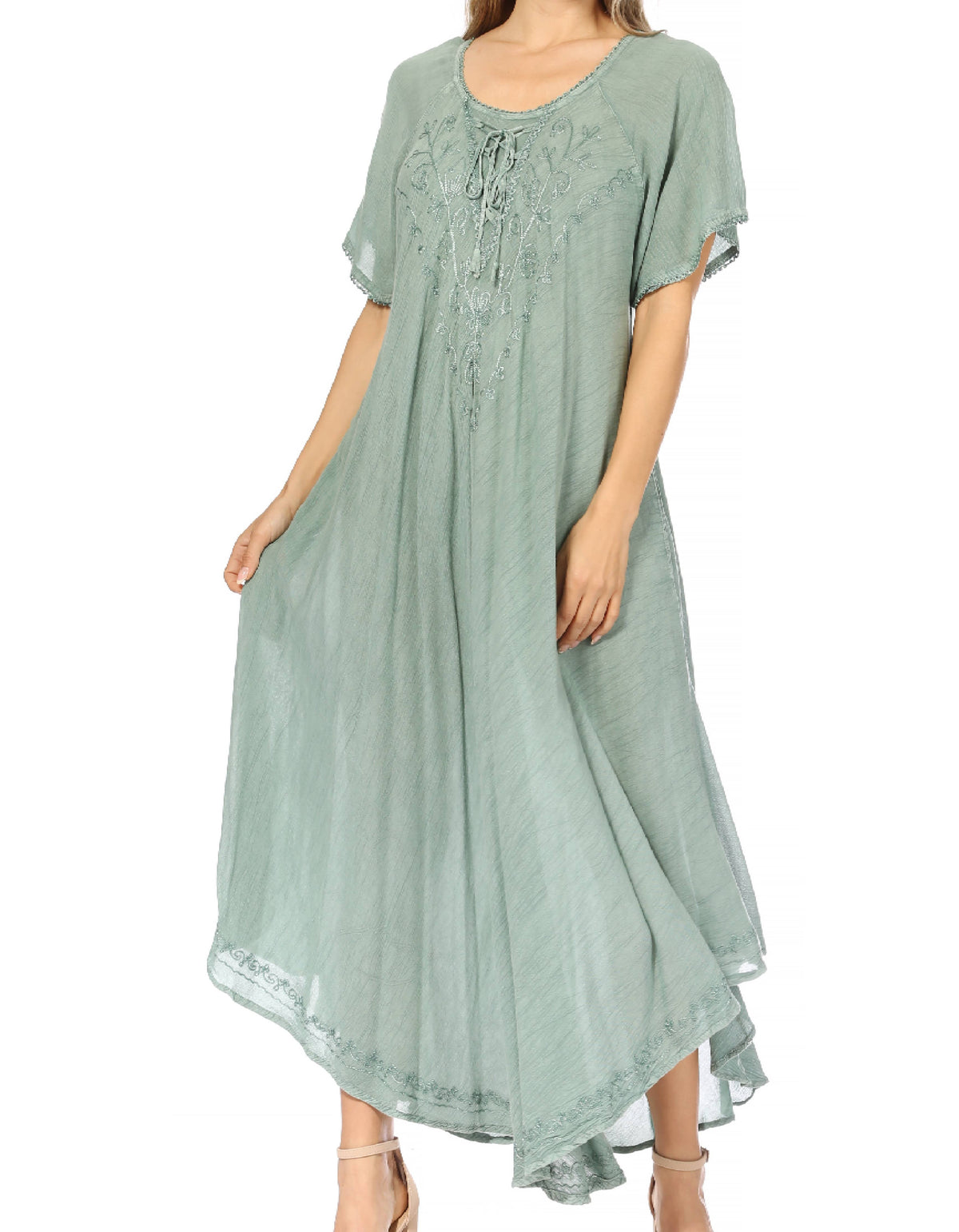 Sakkas Lilia Embroidered Lace Up Bodice Relaxed Fit Maxi Sun Dress