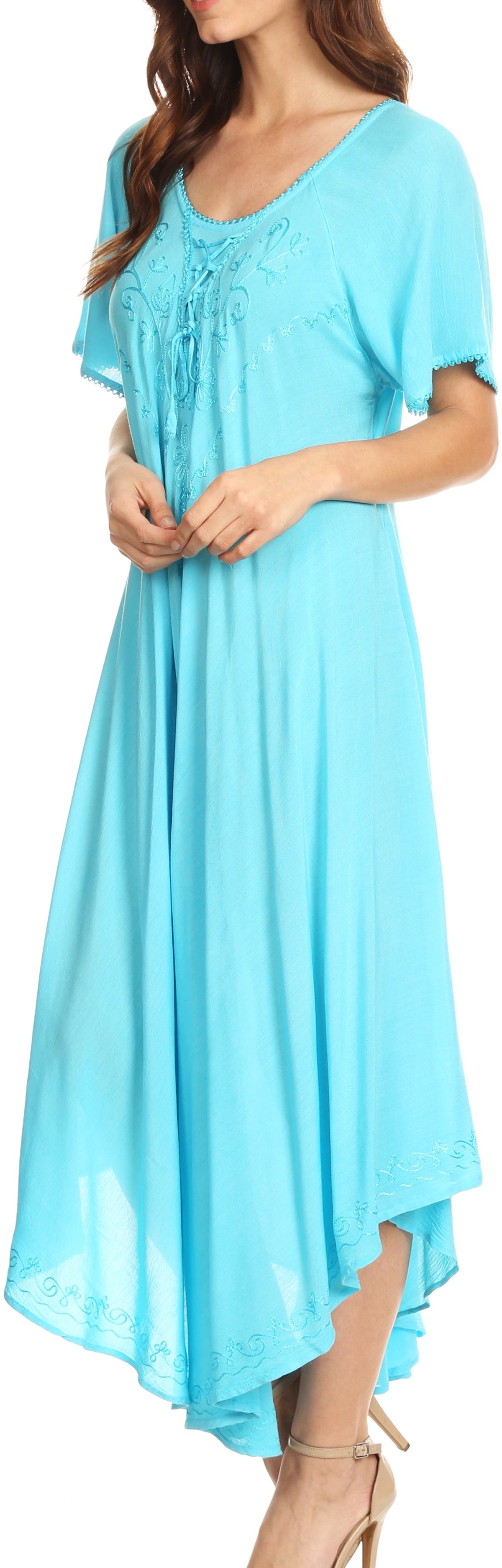 Sakkas Lilia Embroidered Lace Up Bodice Relaxed Fit Maxi Sun Dress