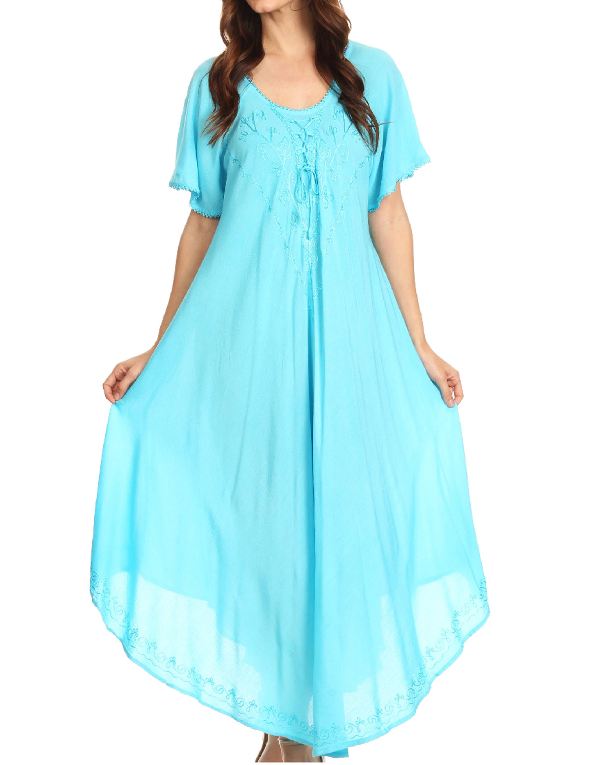 Sakkas Lilia Embroidered Lace Up Bodice Relaxed Fit Maxi Sun Dress