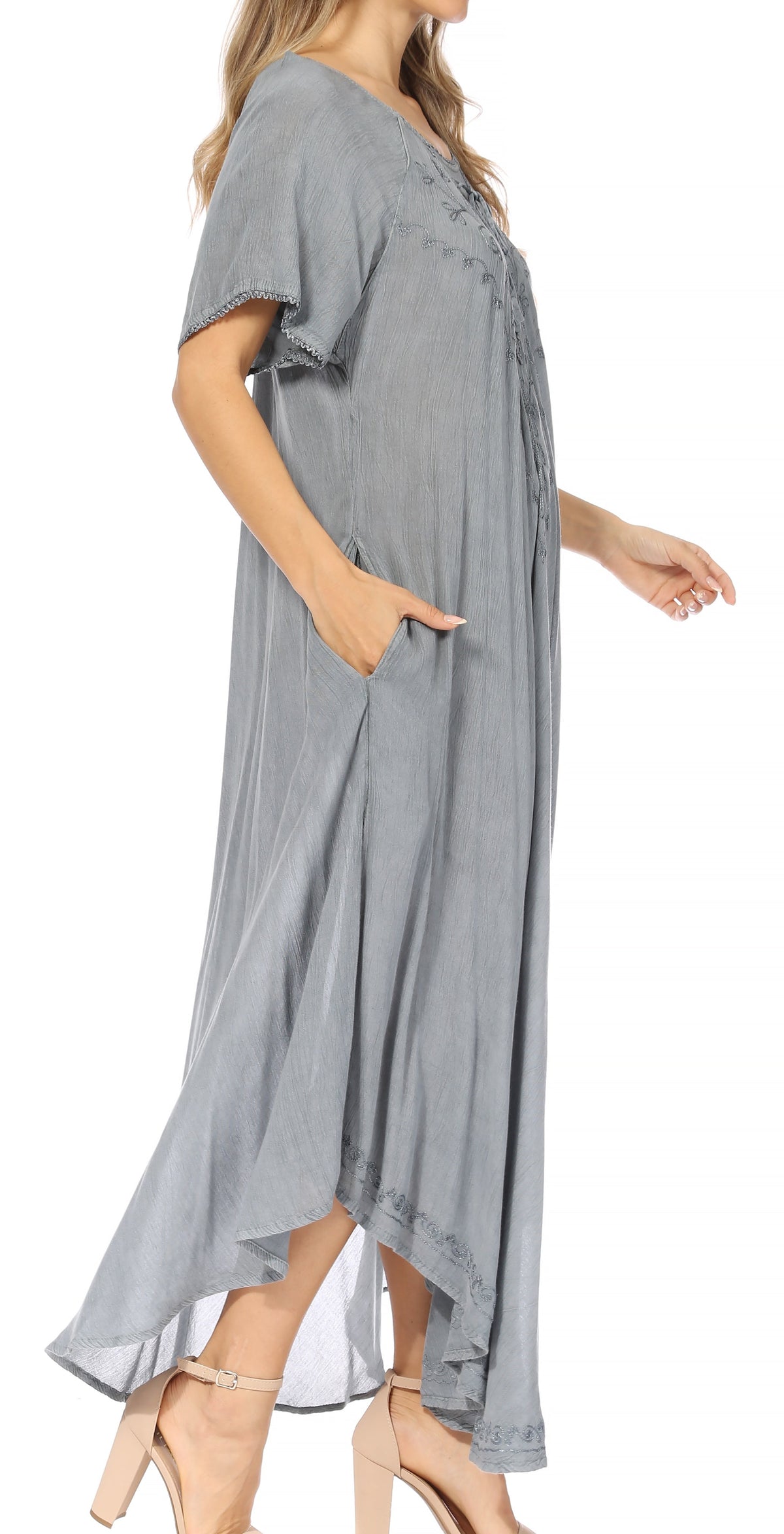 Sakkas Lilia Embroidered Lace Up Bodice Relaxed Fit Maxi Sun Dress