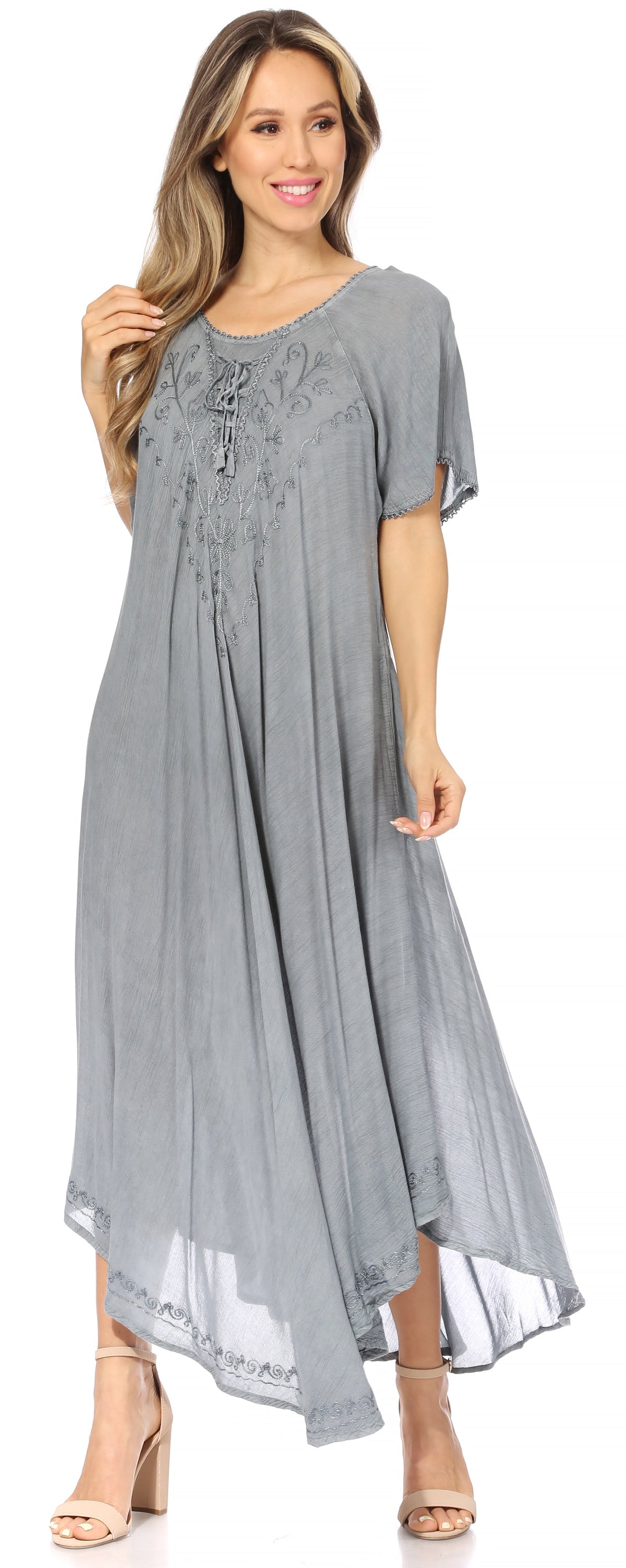 Sakkas Lilia Embroidered Lace Up Bodice Relaxed Fit Maxi Sun Dress
