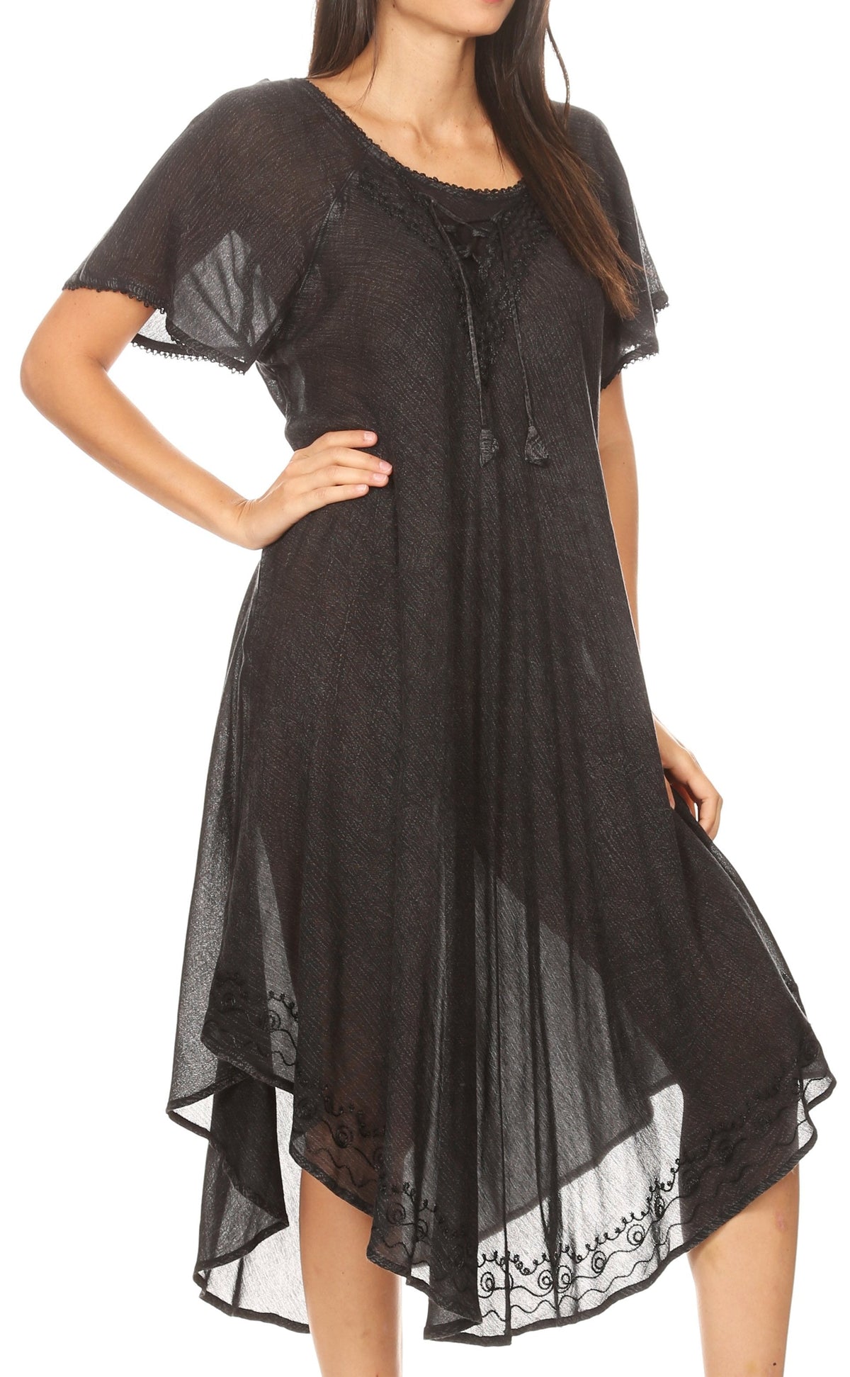 Sakkas Lilia Embroidered Lace Up Bodice Relaxed Fit Maxi Sun Dress