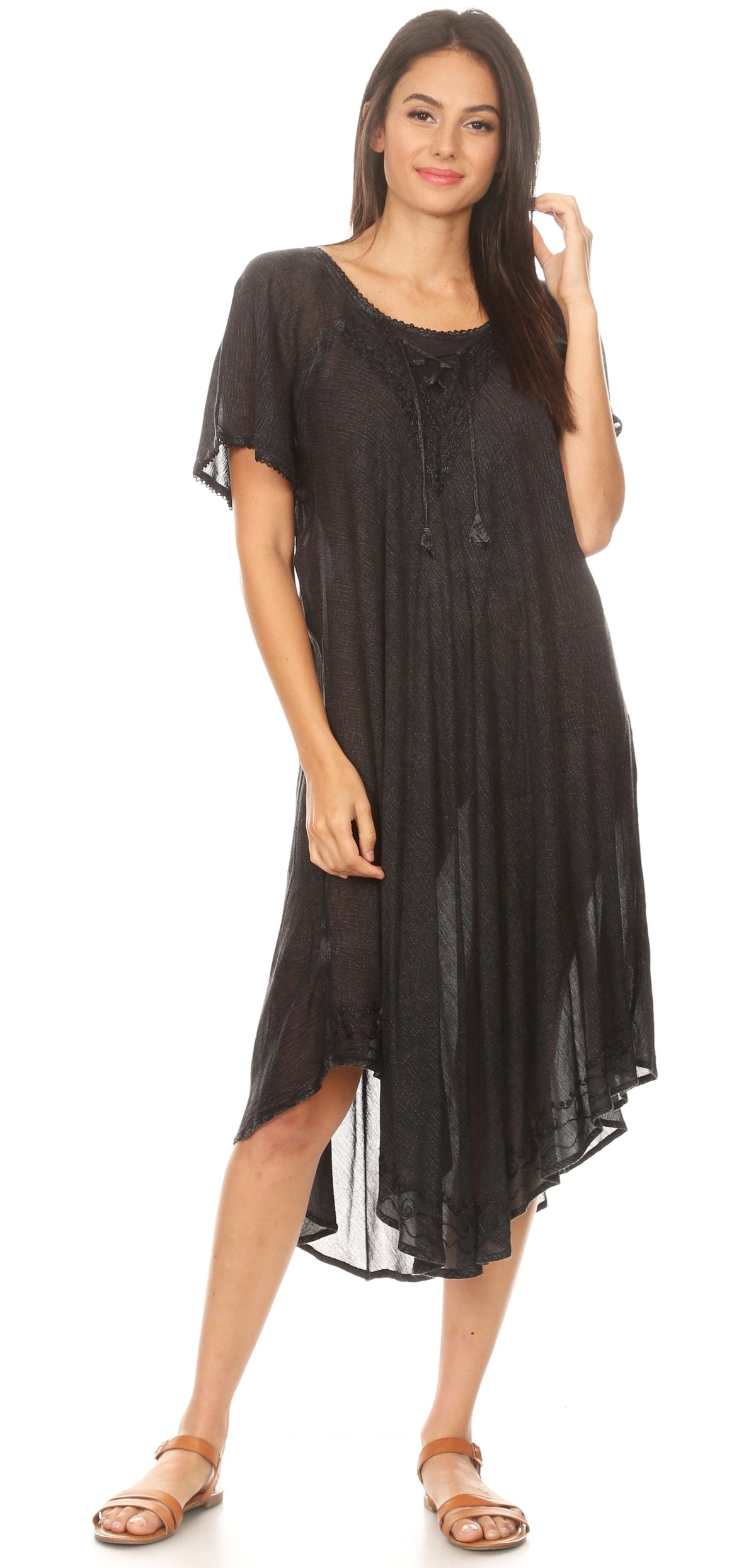 Sakkas Lilia Embroidered Lace Up Bodice Relaxed Fit Maxi Sun Dress