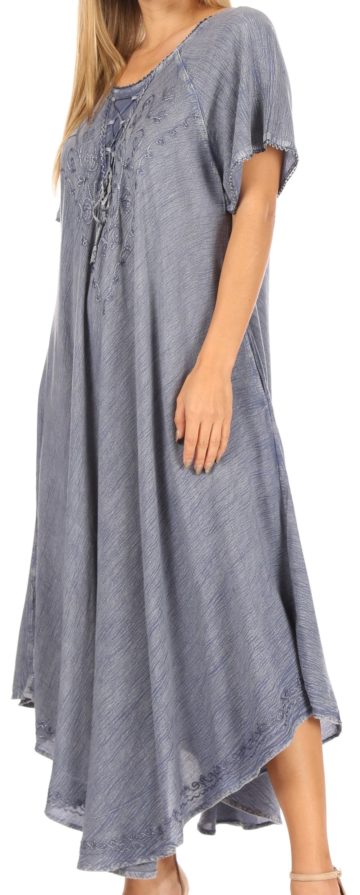 Sakkas Lilia Embroidered Lace Up Bodice Relaxed Fit Maxi Sun Dress
