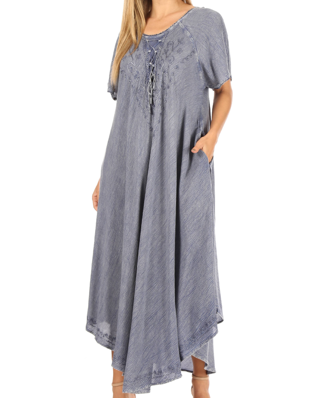 Sakkas Lilia Embroidered Lace Up Bodice Relaxed Fit Maxi Sun Dress
