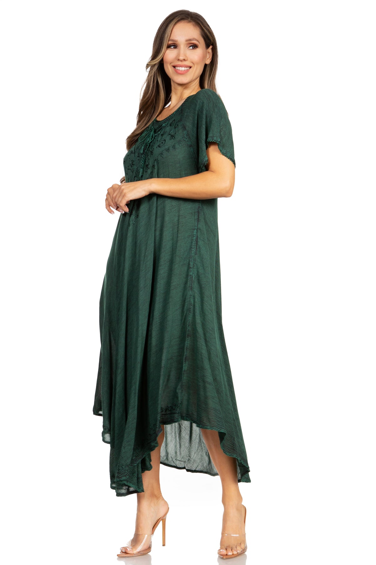 Sakkas Lilia Embroidered Lace Up Bodice Relaxed Fit Maxi Sun Dress