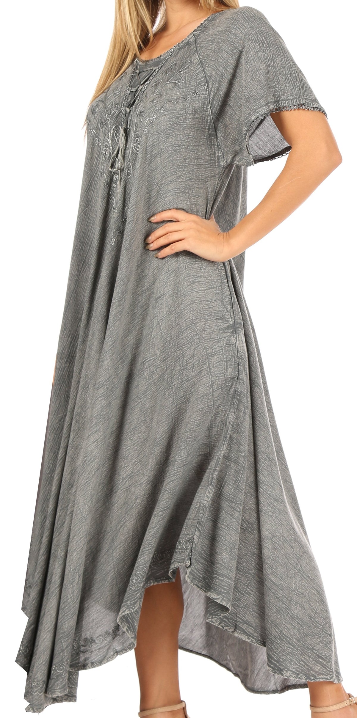 Sakkas Lilia Embroidered Lace Up Bodice Relaxed Fit Maxi Sun Dress