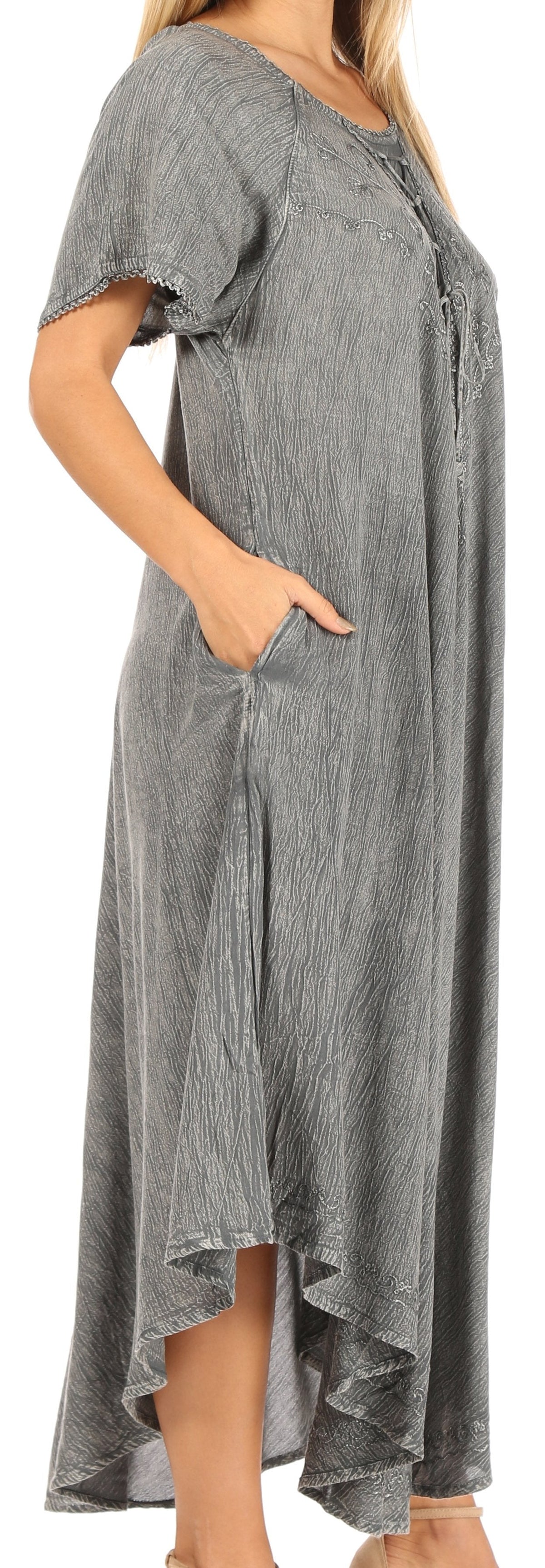 Sakkas Lilia Embroidered Lace Up Bodice Relaxed Fit Maxi Sun Dress