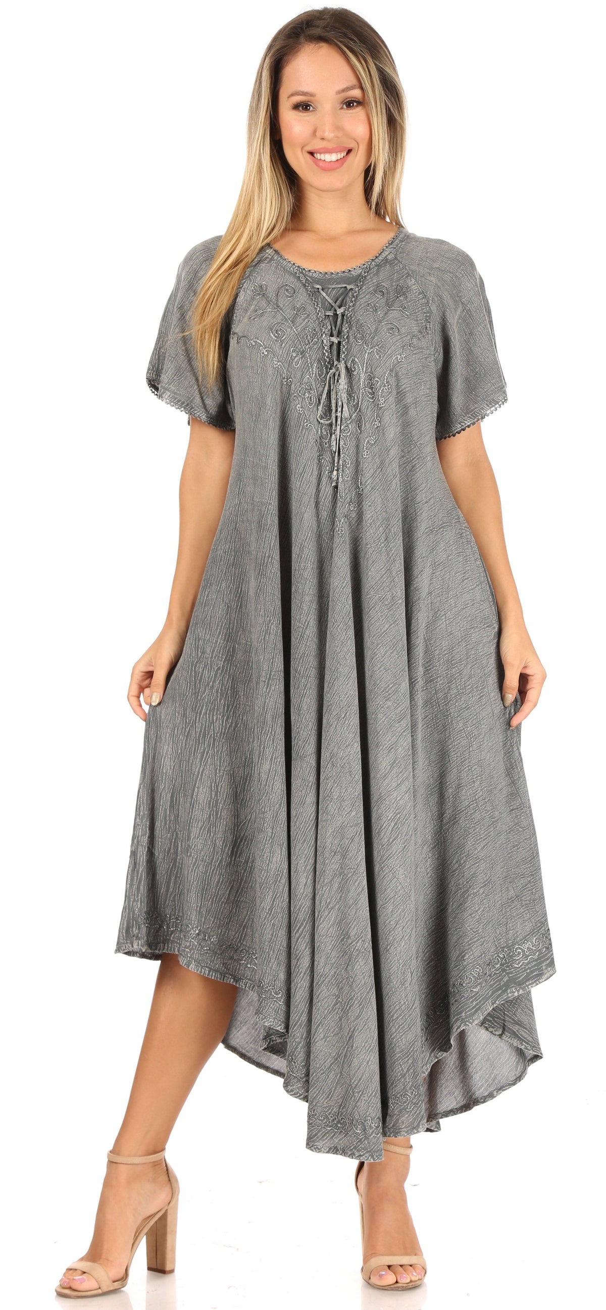 Sakkas Lilia Embroidered Lace Up Bodice Relaxed Fit Maxi Sun Dress