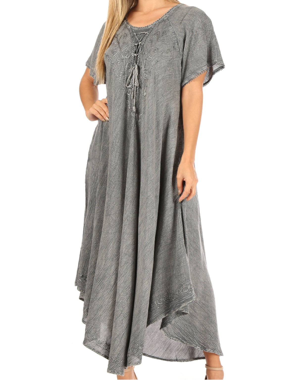 Sakkas Lilia Embroidered Lace Up Bodice Relaxed Fit Maxi Sun Dress