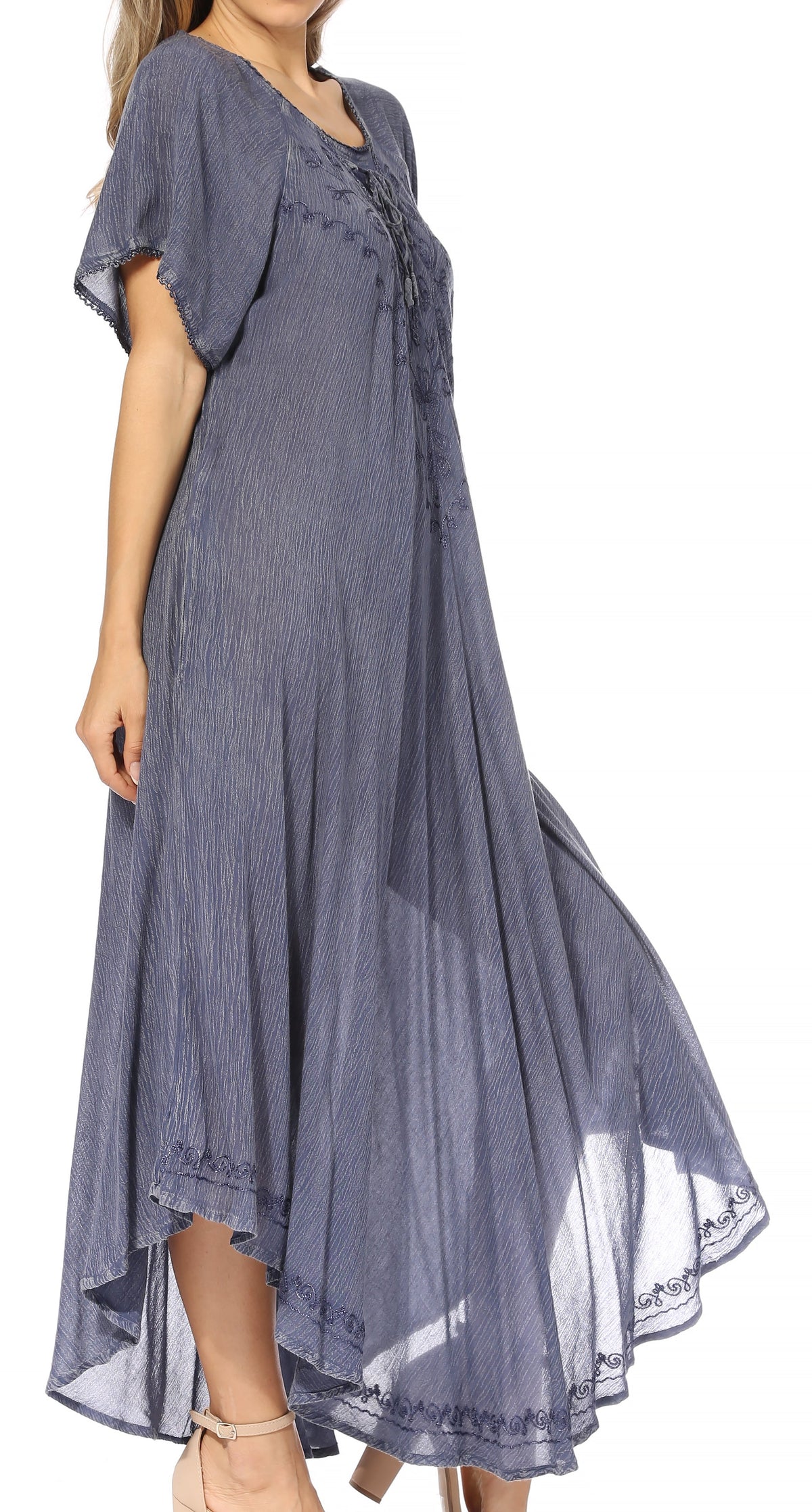 Sakkas Lilia Embroidered Lace Up Bodice Relaxed Fit Maxi Sun Dress