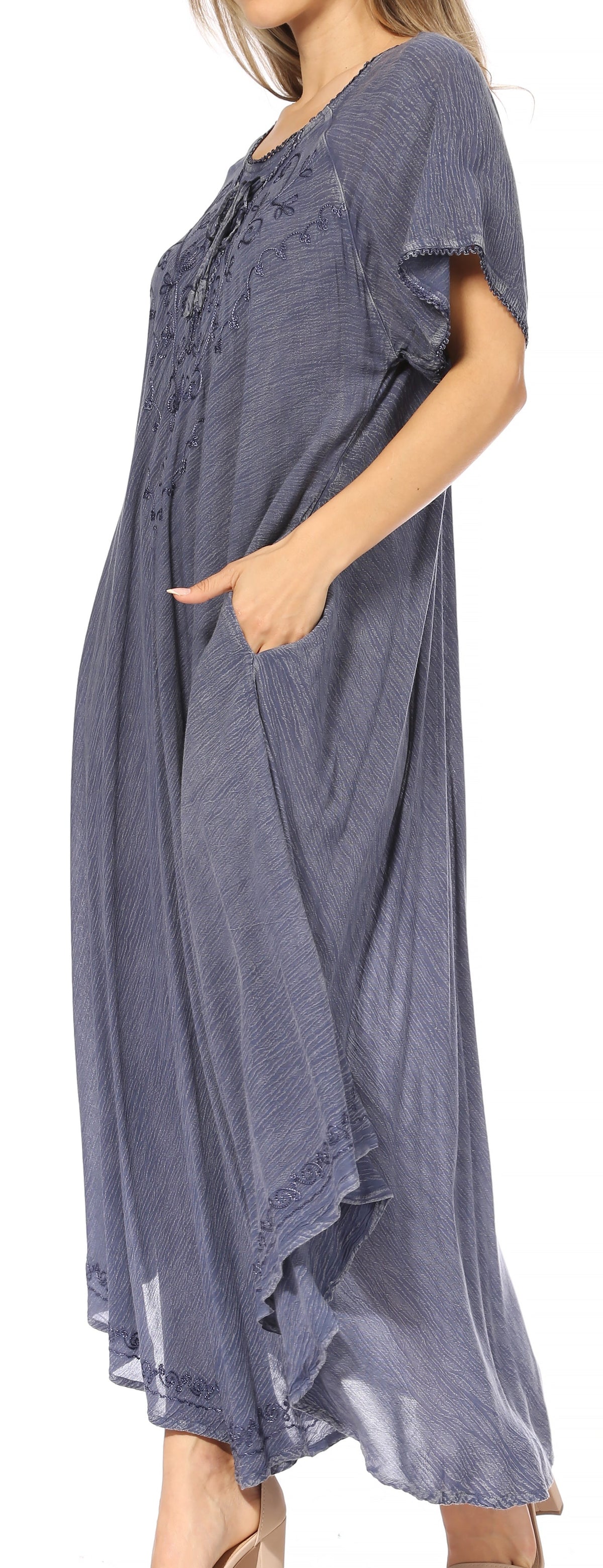 Sakkas Lilia Embroidered Lace Up Bodice Relaxed Fit Maxi Sun Dress