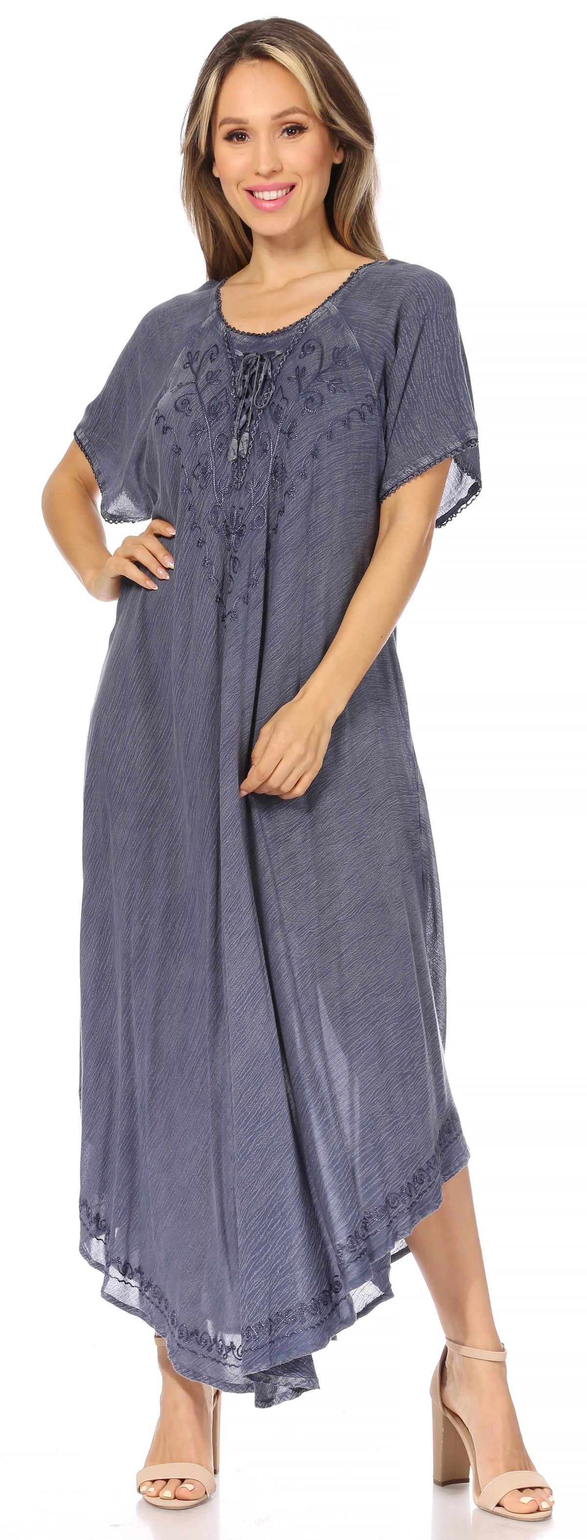Sakkas Lilia Embroidered Lace Up Bodice Relaxed Fit Maxi Sun Dress