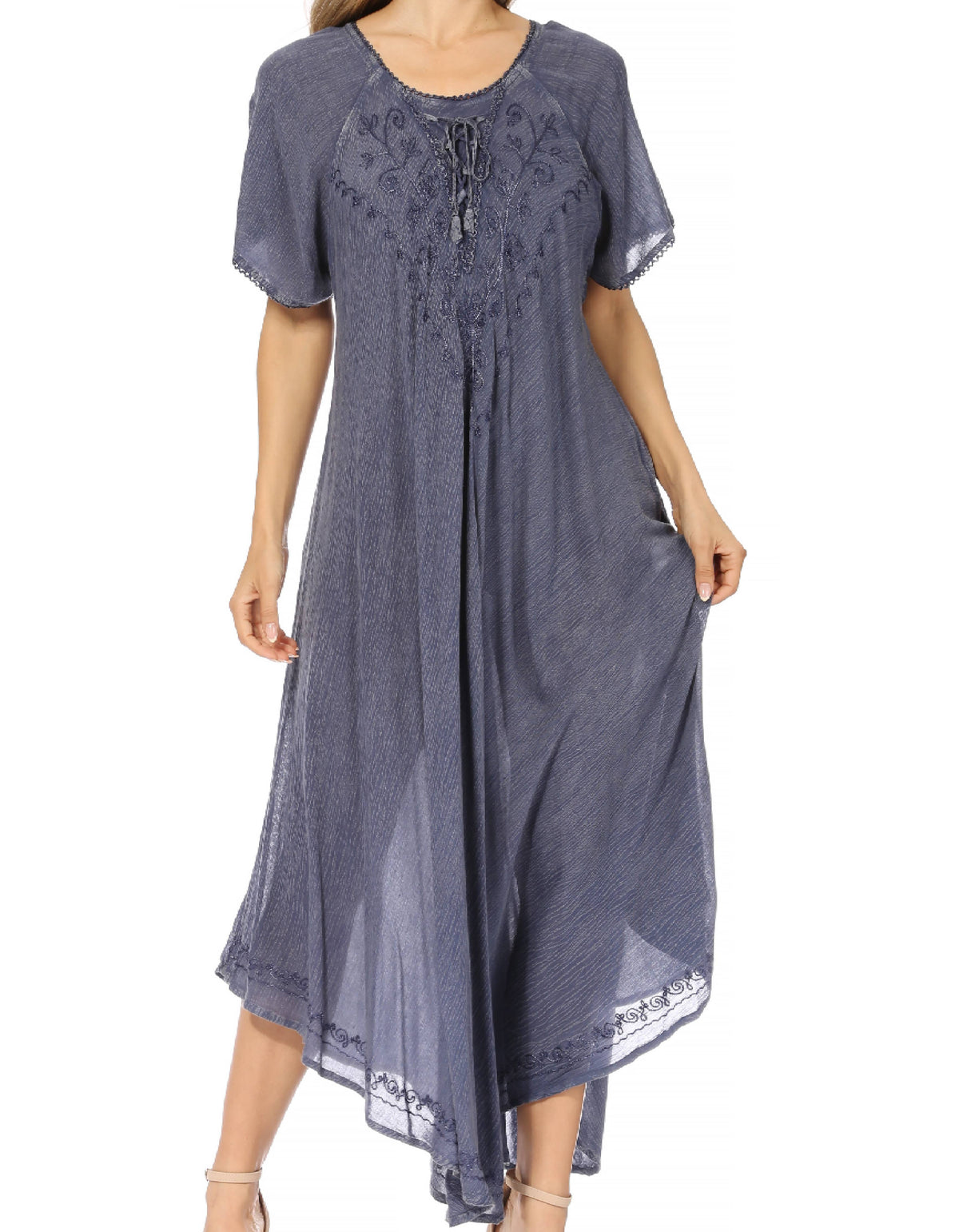 Sakkas Lilia Embroidered Lace Up Bodice Relaxed Fit Maxi Sun Dress