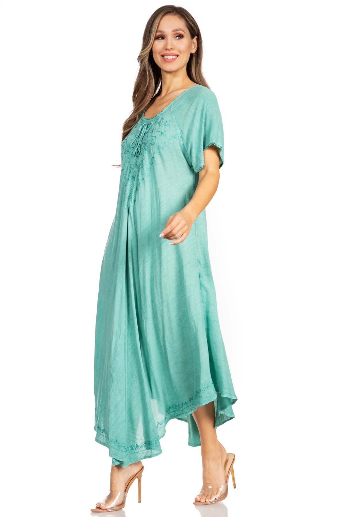 Sakkas Lilia Embroidered Lace Up Bodice Relaxed Fit Maxi Sun Dress