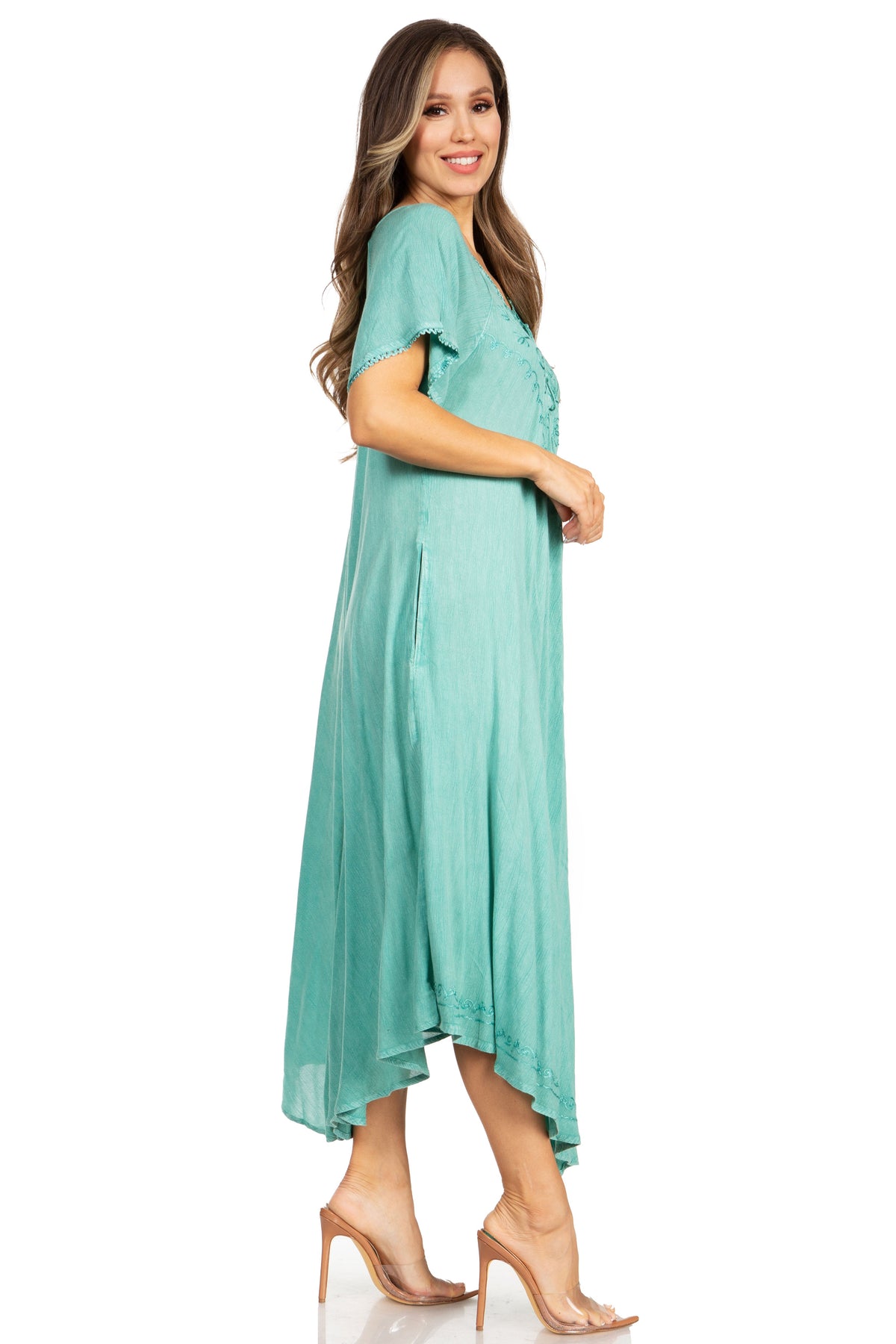 Sakkas Lilia Embroidered Lace Up Bodice Relaxed Fit Maxi Sun Dress