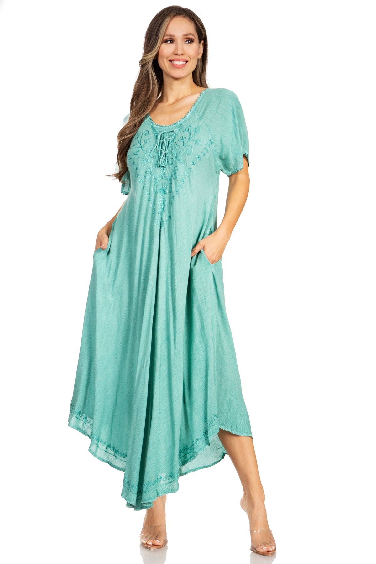 Sakkas Lilia Embroidered Lace Up Bodice Relaxed Fit Maxi Sun Dress