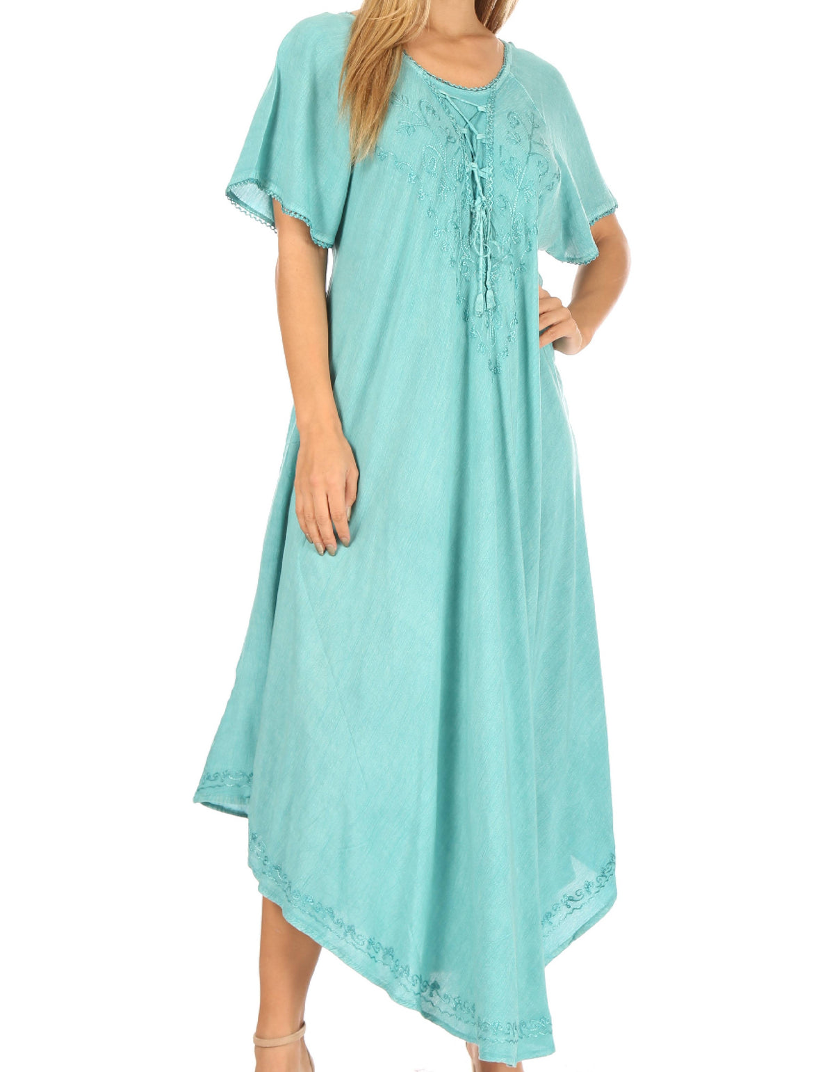 Sakkas Lilia Embroidered Lace Up Bodice Relaxed Fit Maxi Sun Dress