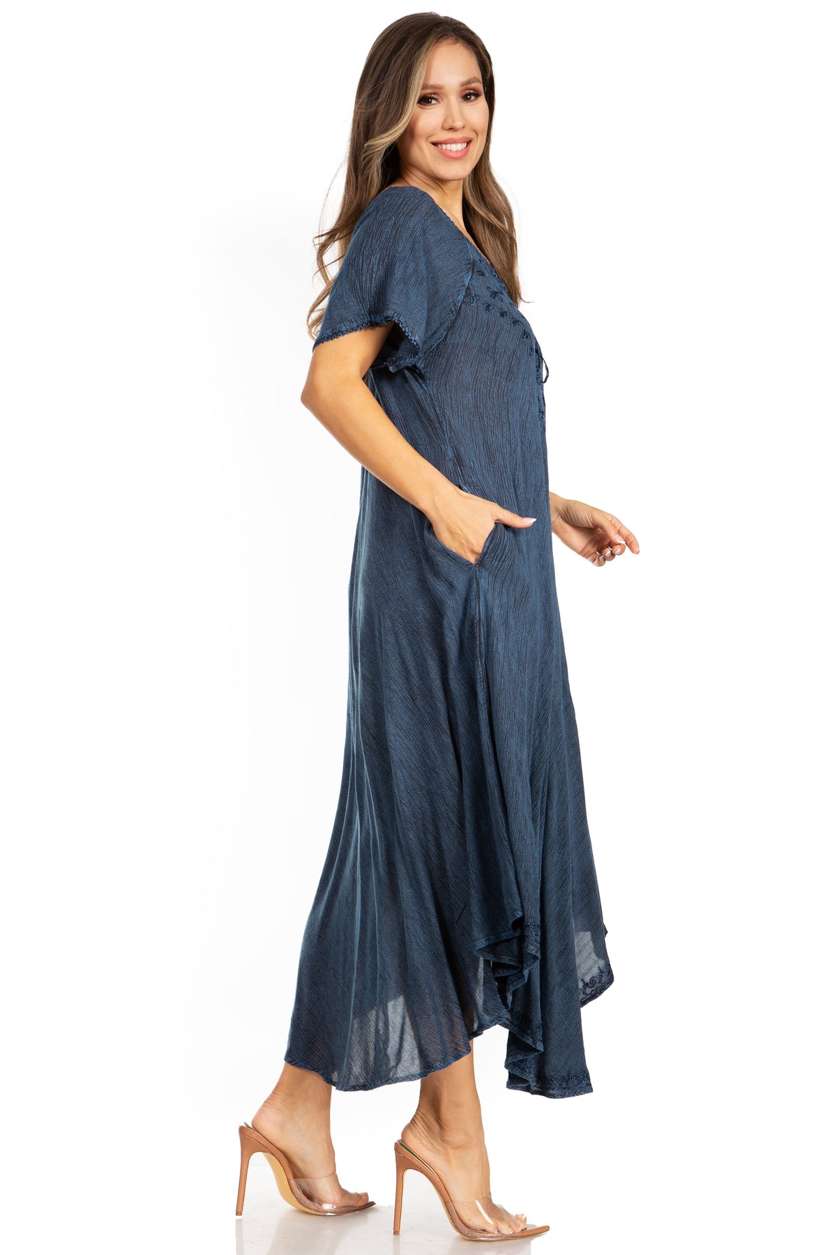 Sakkas Lilia Embroidered Lace Up Bodice Relaxed Fit Maxi Sun Dress
