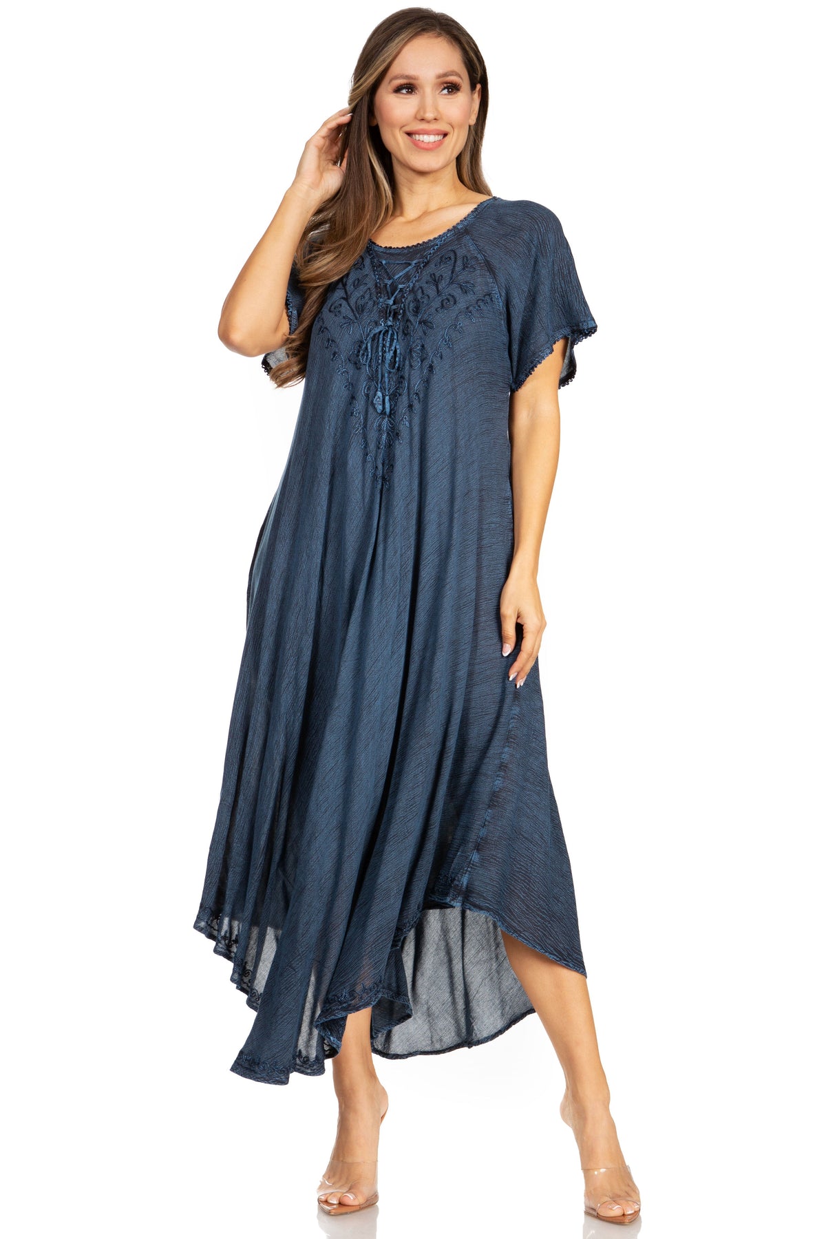 Sakkas Lilia Embroidered Lace Up Bodice Relaxed Fit Maxi Sun Dress