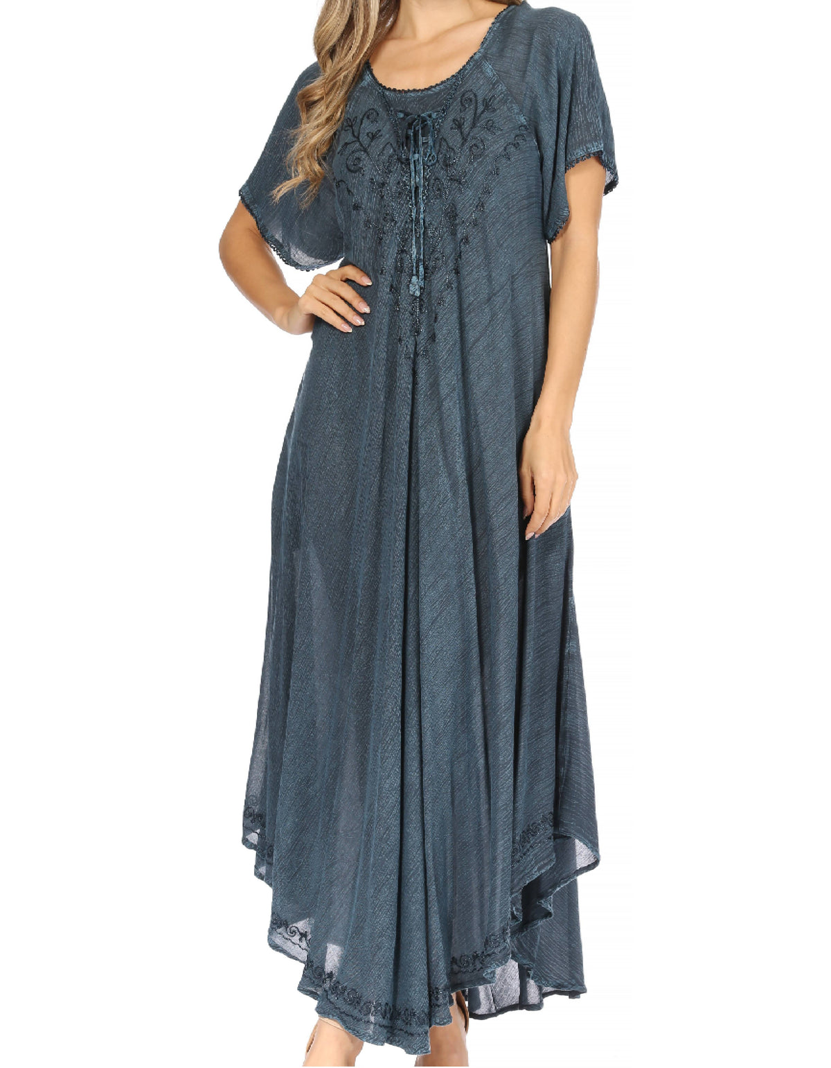 Sakkas Lilia Embroidered Lace Up Bodice Relaxed Fit Maxi Sun Dress