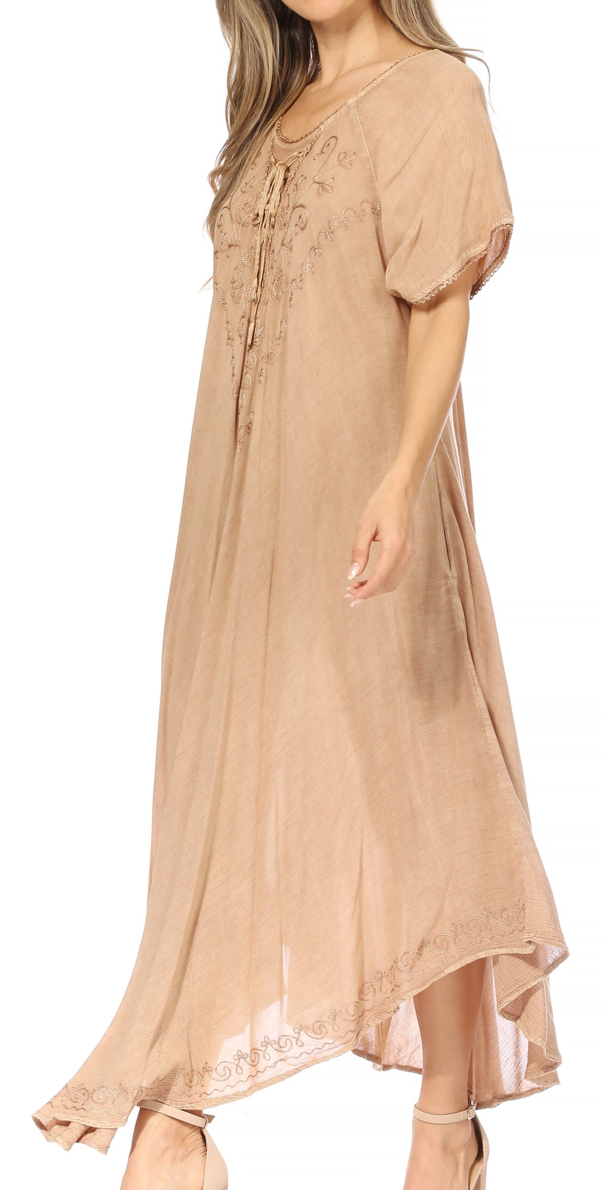 Sakkas Lilia Embroidered Lace Up Bodice Relaxed Fit Maxi Sun Dress