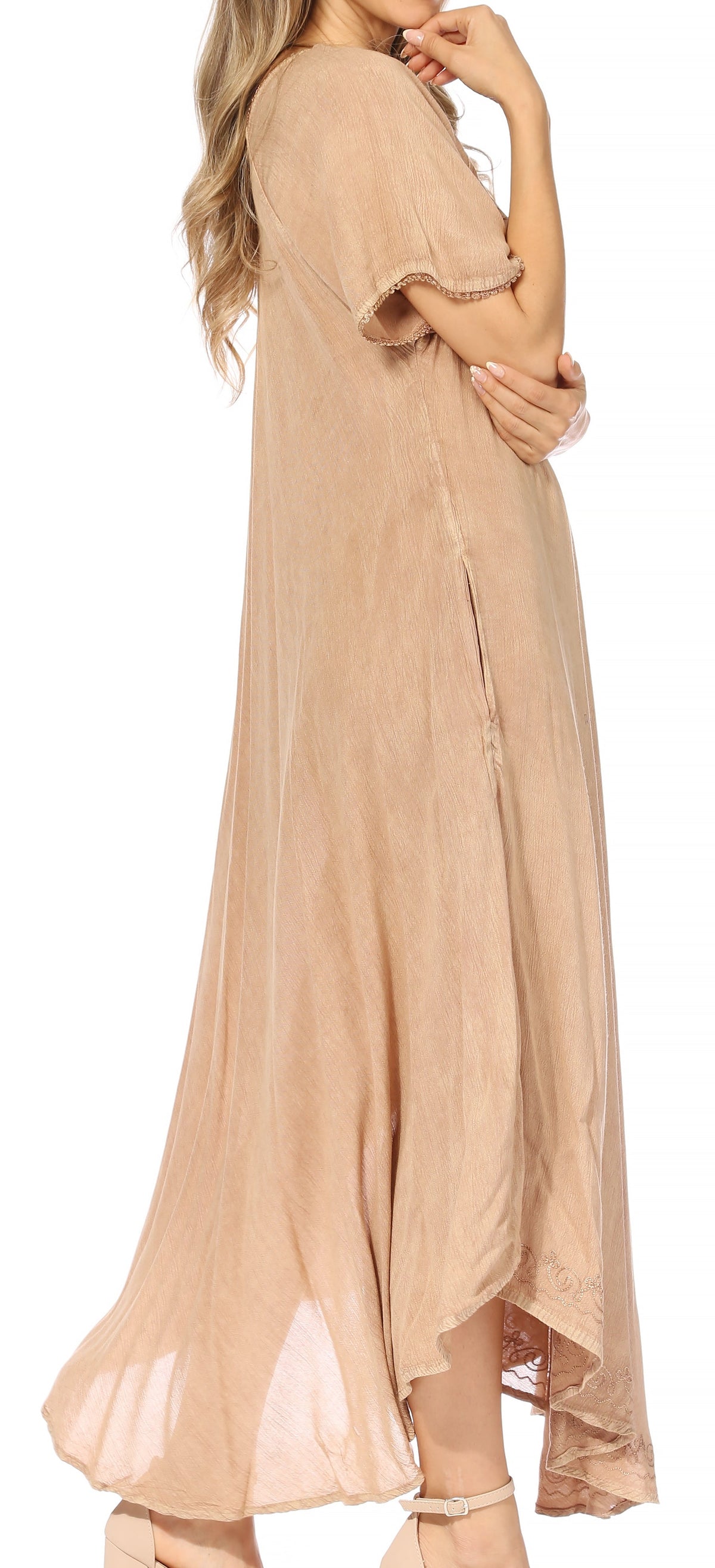 Sakkas Lilia Embroidered Lace Up Bodice Relaxed Fit Maxi Sun Dress