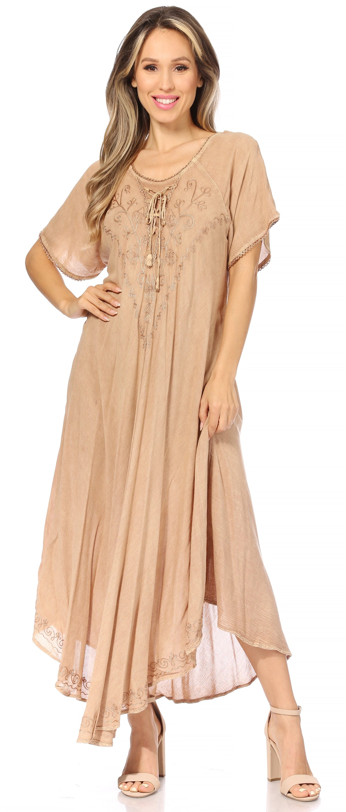 Sakkas Lilia Embroidered Lace Up Bodice Relaxed Fit Maxi Sun Dress