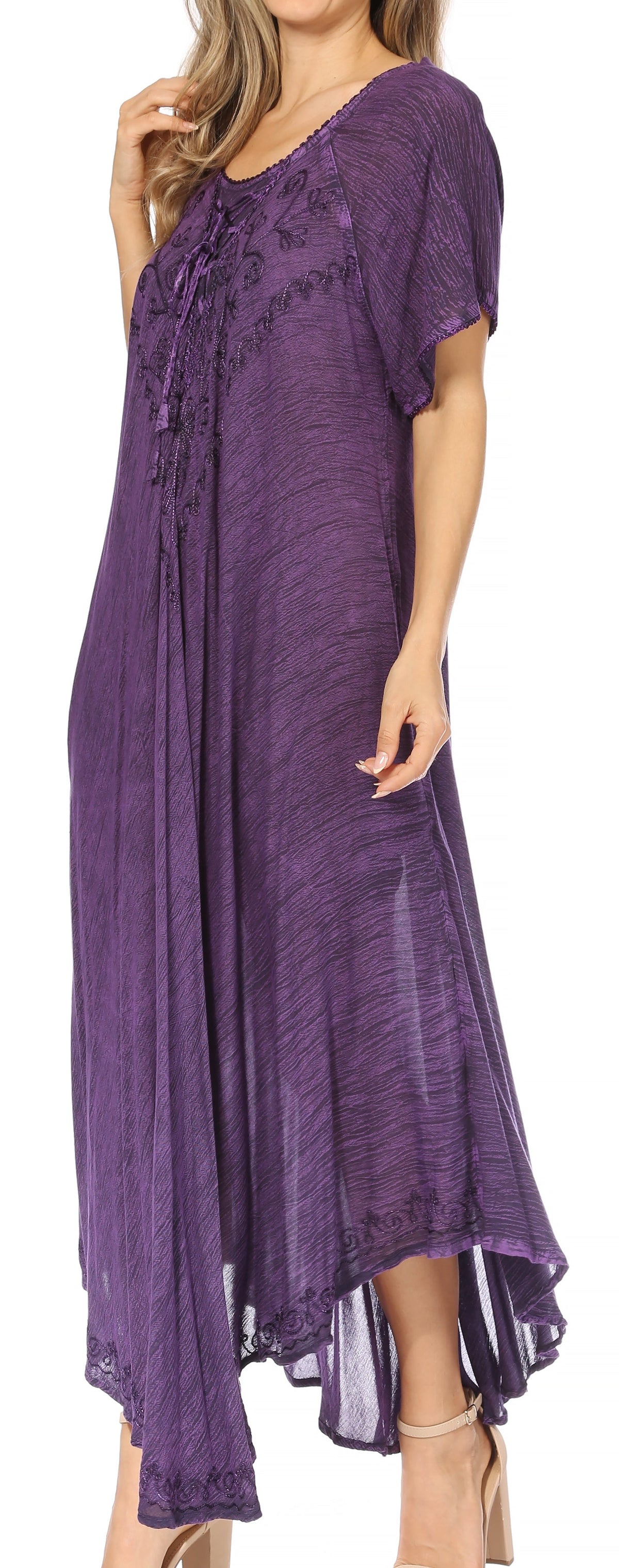 Sakkas Lilia Embroidered Lace Up Bodice Relaxed Fit Maxi Sun Dress